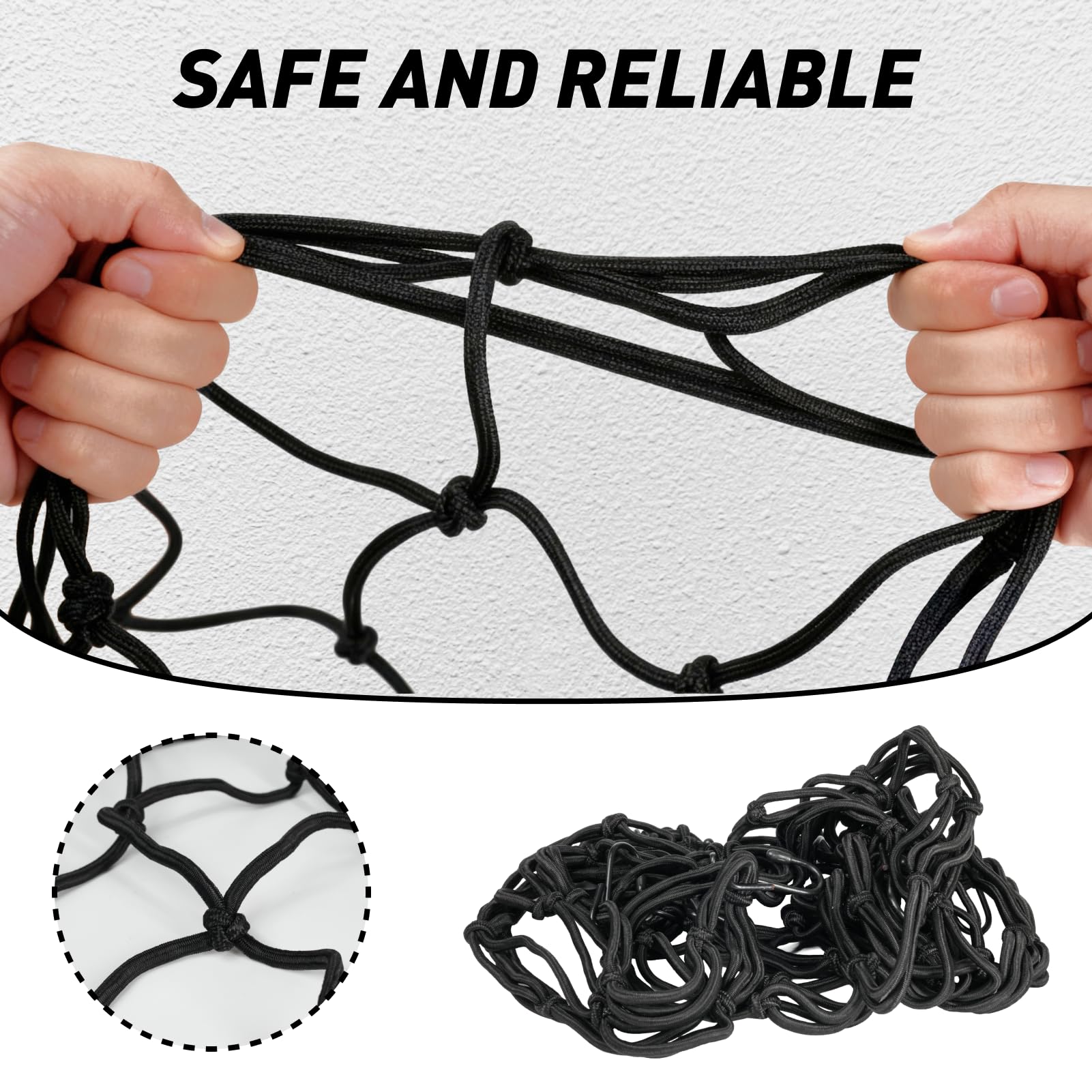 leruiyezs 2 Piezas Pulpo Moto,40x40cm,con 6 Ganchos Ajustables,Negro,para Casco Motocicleta Bicicletas Scooter,Uso Diario,Amarre de Almacenamiento,Red De Equipaje Bicicleta Eléctrica Resistente — view 4