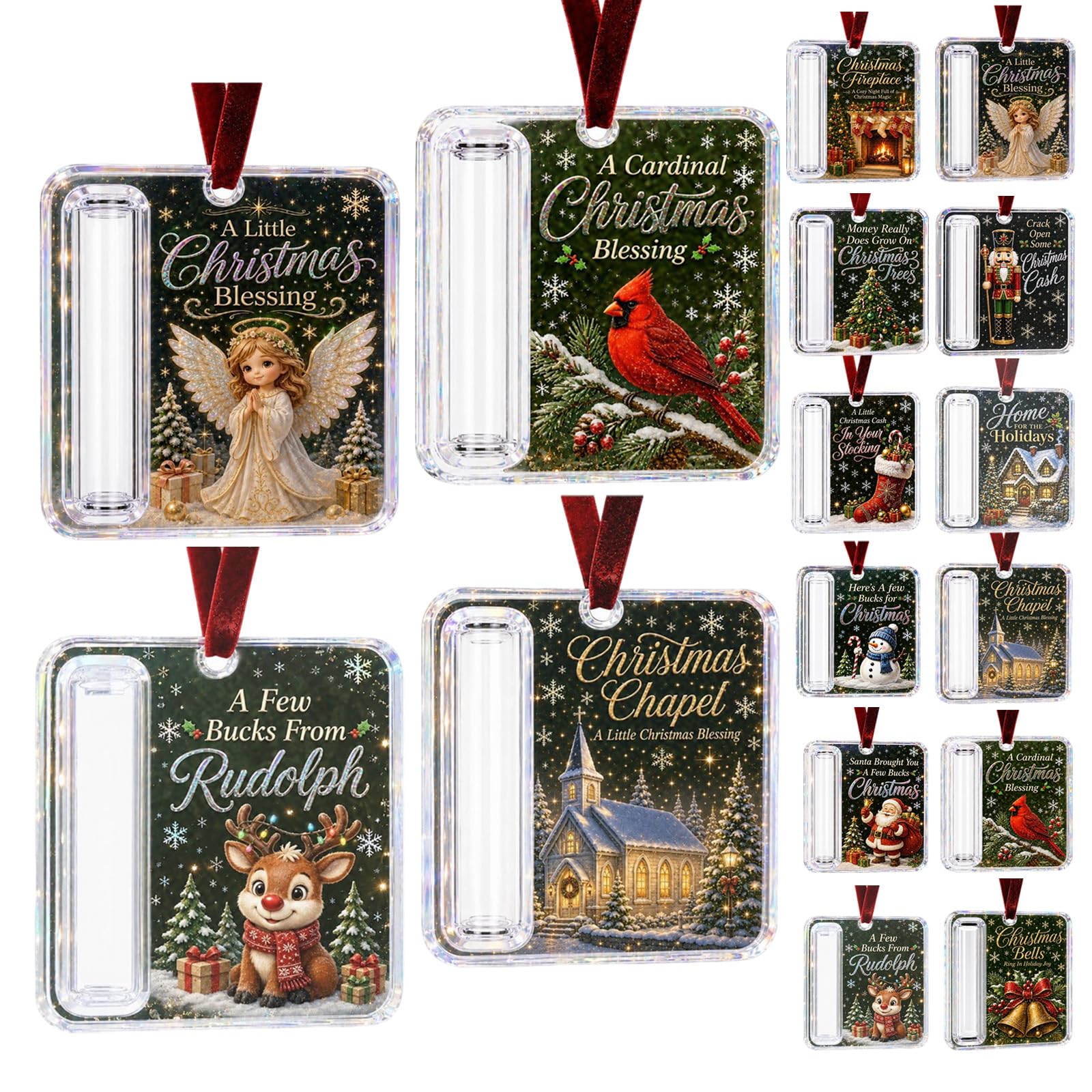 Christmas Cash Gift Holder Ornament, Christmas Money Holders for Cash Funny Hanging Xmas Tree Decoration, Unique Money Gift for Christmas Graduation Back To School (4PC-E)