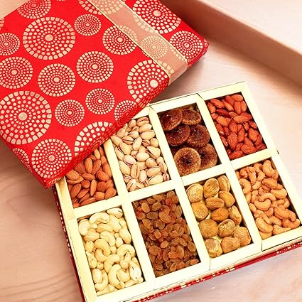 Ghasitaram Gifts Diwali Gifts Dryfruits - Satin 8 part Dryfruit Box, (8 Parts * 50gms = 400 gms)