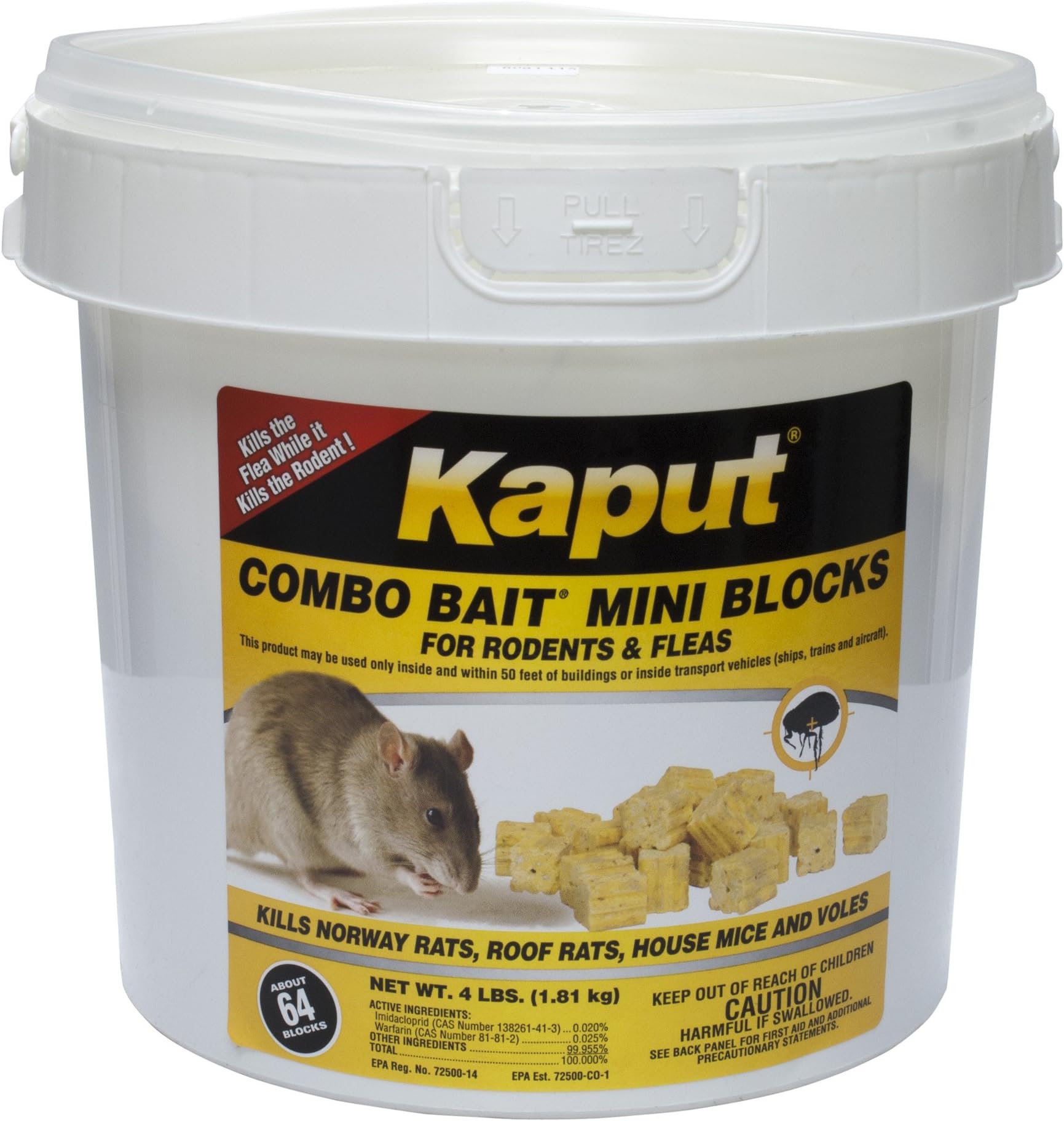 Kaput Combo Bait Mini Blocks, Rodent Bait for Mice & Rats, Warfarin Vole Killer for Indoor/Perimeter Use, Kills Rodents with Consistent Feeding - Ideal for Homes, Farms & Transport Areas (2 x 4 lbs)