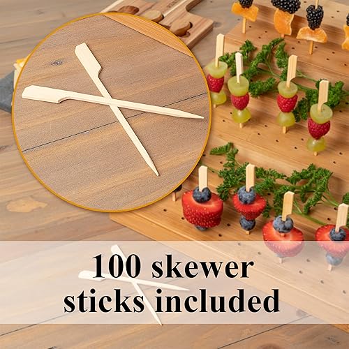 Miniatura 5 de Soporte para brochetas de bambú con 180 agujeros, ideal para bufé, fiestas de cóctel y eventos de catering, soporte de alimentos de seis niveles,