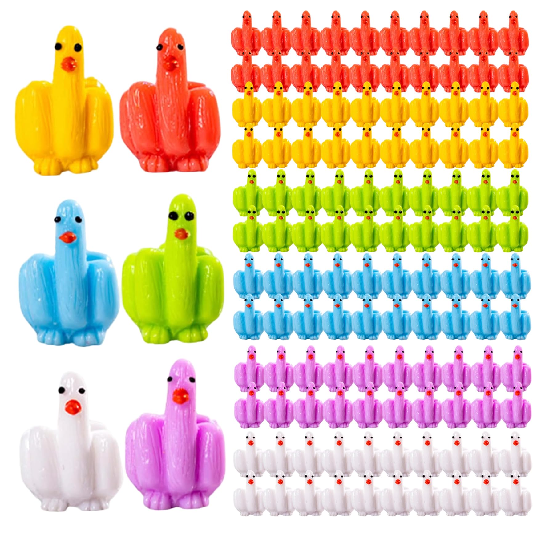 Tsawntd 120Pcs Mini Ducks, Colorful Funny Tiny Middle Finger Duck for Hiding and Seek Prank, 1 Inch Mini Resin Animals for Dollhouse Office Car Accessories Decor Resin Ducks Middle Finger Duck