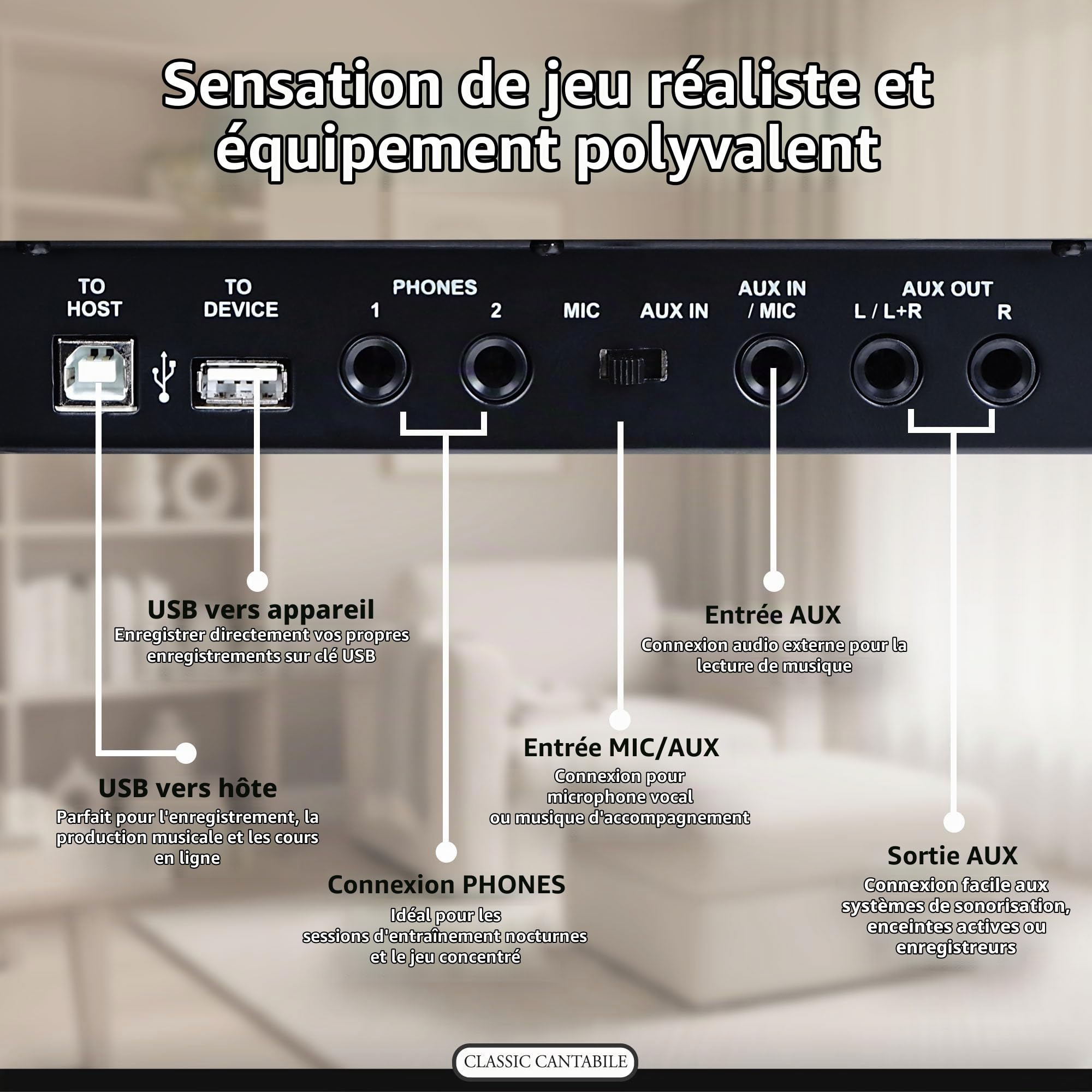 Classic Cantabile UP-1 LA Piano Droit Numérique - 88 Touches pondérées avec clavier à marteaux - Synthetiseur avec USB, MIDI-Interface 40 voix, 256 polyphonie, fonction d'enregistrement - Chêne Clair