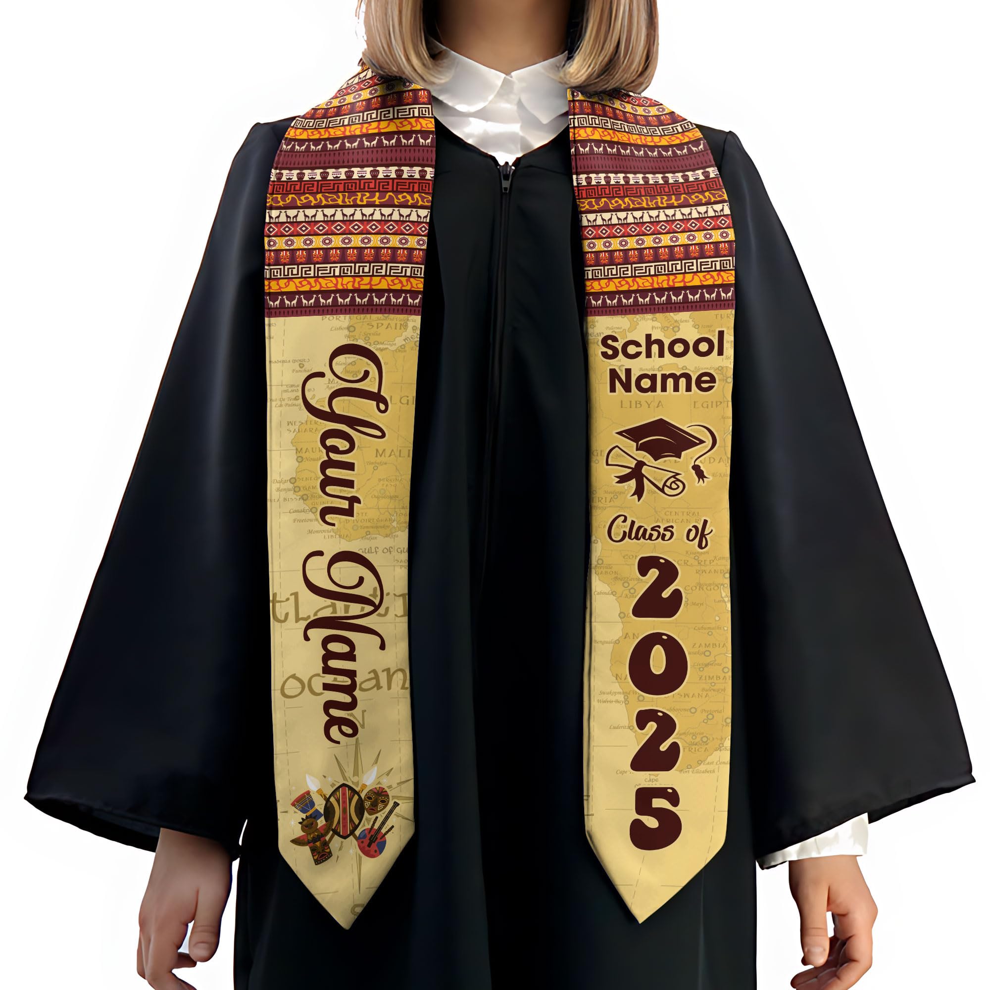 Custom African American Graduation Stole,Personalized Kente Graduation Sash,Class of 2025 African Graduation Stole S285