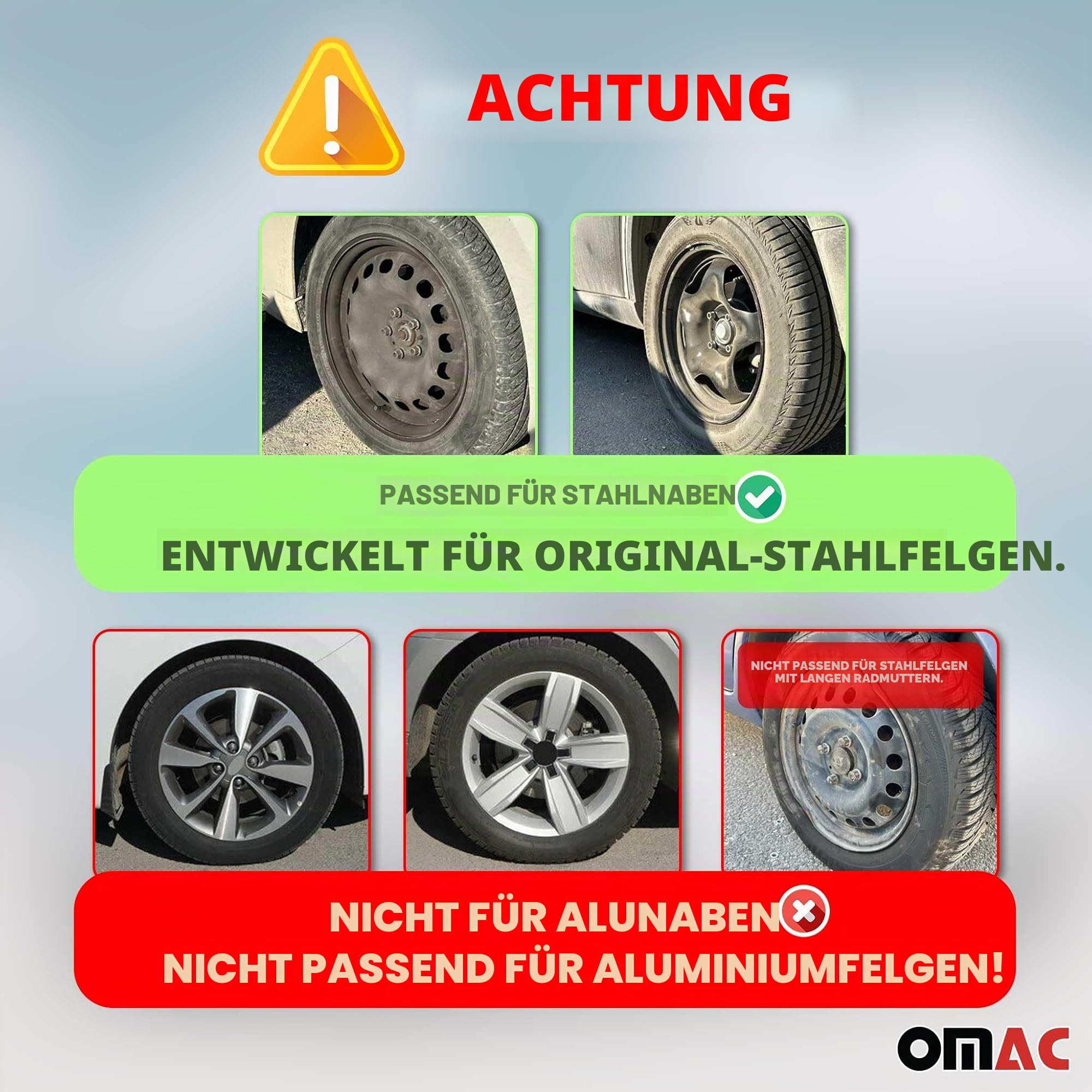 OMAC 4X Radkappen Radzierblenden Radblenden 16" Zoll Stahlfelgen Matt Schwarz-Lila