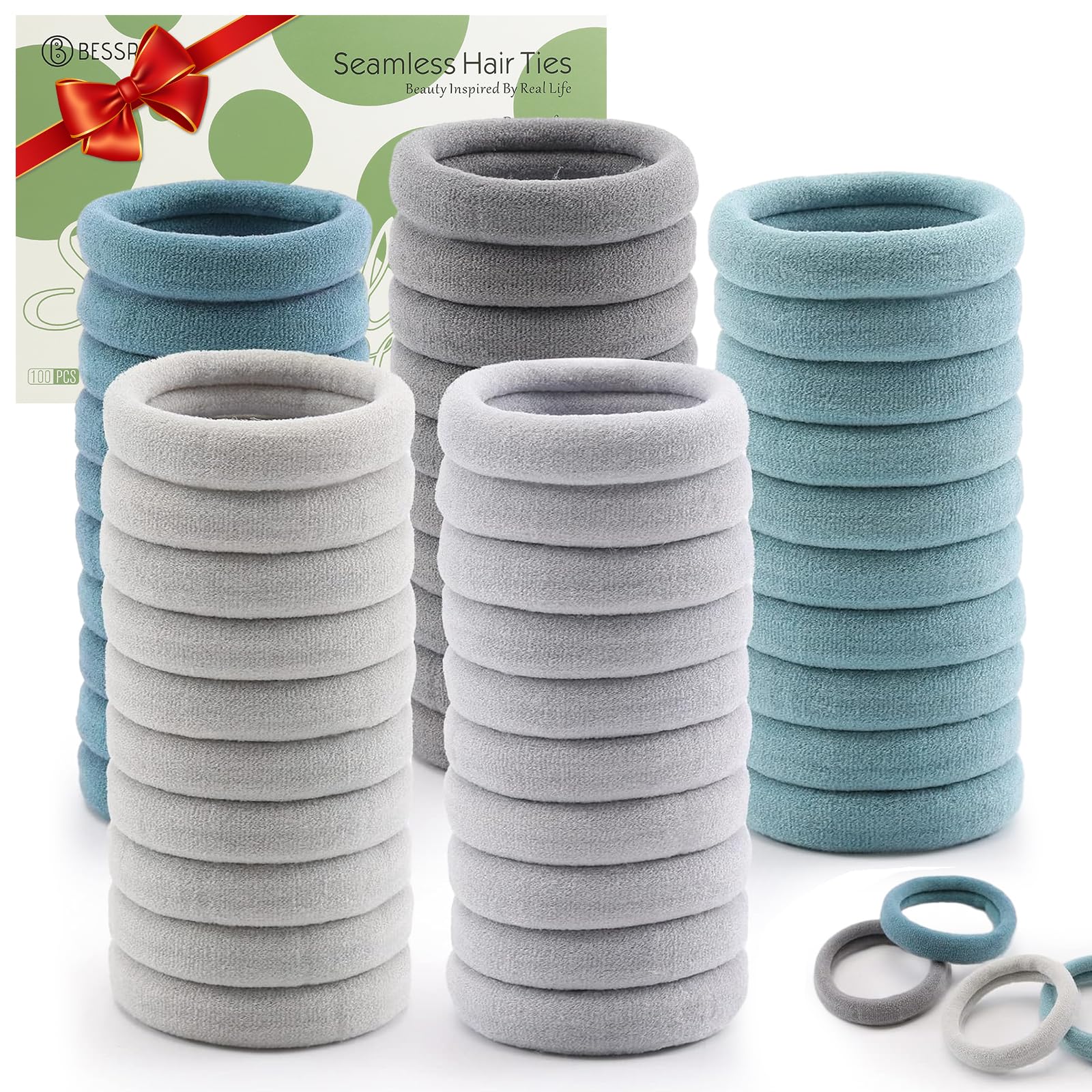 100 Pcs Thick Seamless Hair Ties, Ponytail Holders Hair Accessories No Damage for Thick Hair (Cool Colors)