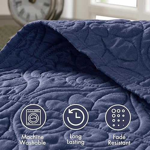 Miniatura 6 de Madison Park Quebec - Colcha acolchada reversible estilo damasco, ideal para todas las estaciones, juego de cama de colcha ligera y fundas a juego,