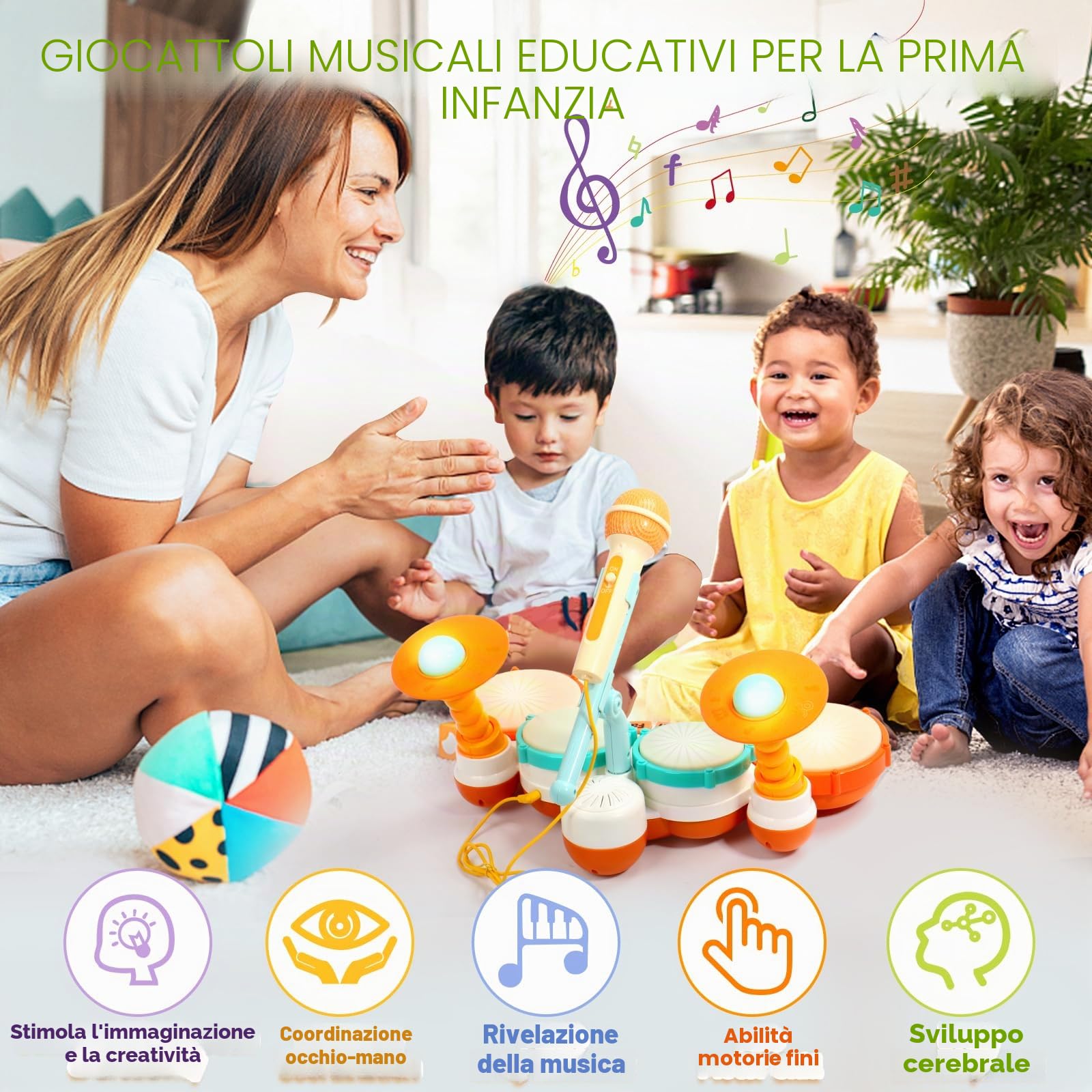 Tamburo Giochi Bambini 1 Anno- Batteria per Bambini Giocattolo Bebe 1 anno Strumenti Musicali con Suoni e Luci Tamburo Bambino Gioco Bambino 1 Anno Interattivi Ragazze Regalo Bimba Bimbo 1 2 3 Anno