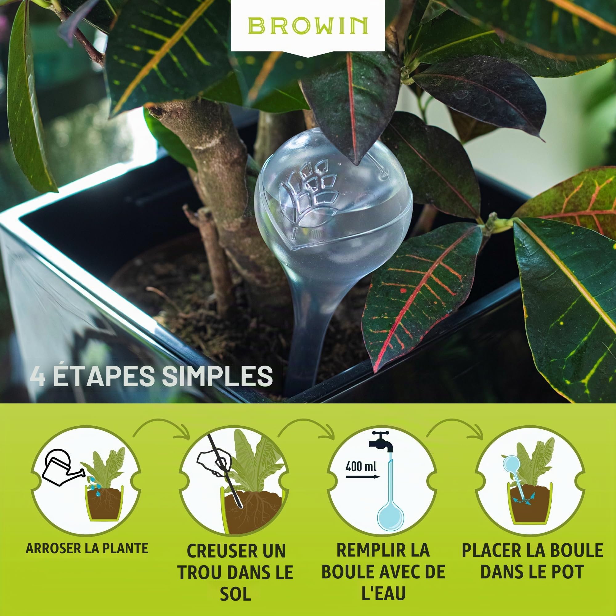 BROWIN®720923 Lot de 4 Boules d'irrigation pour Plantes Transparent