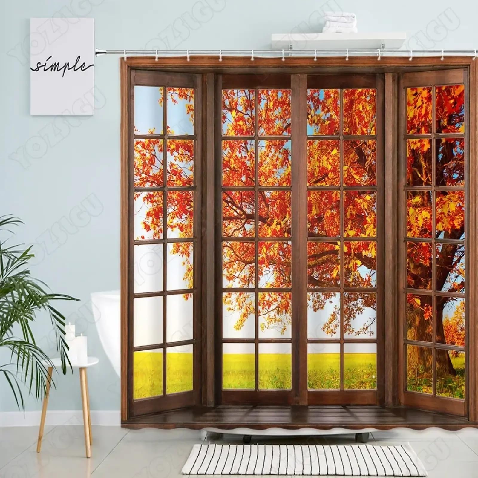 Rideau de douche automne pour créer une ambiance chalet en forêt
