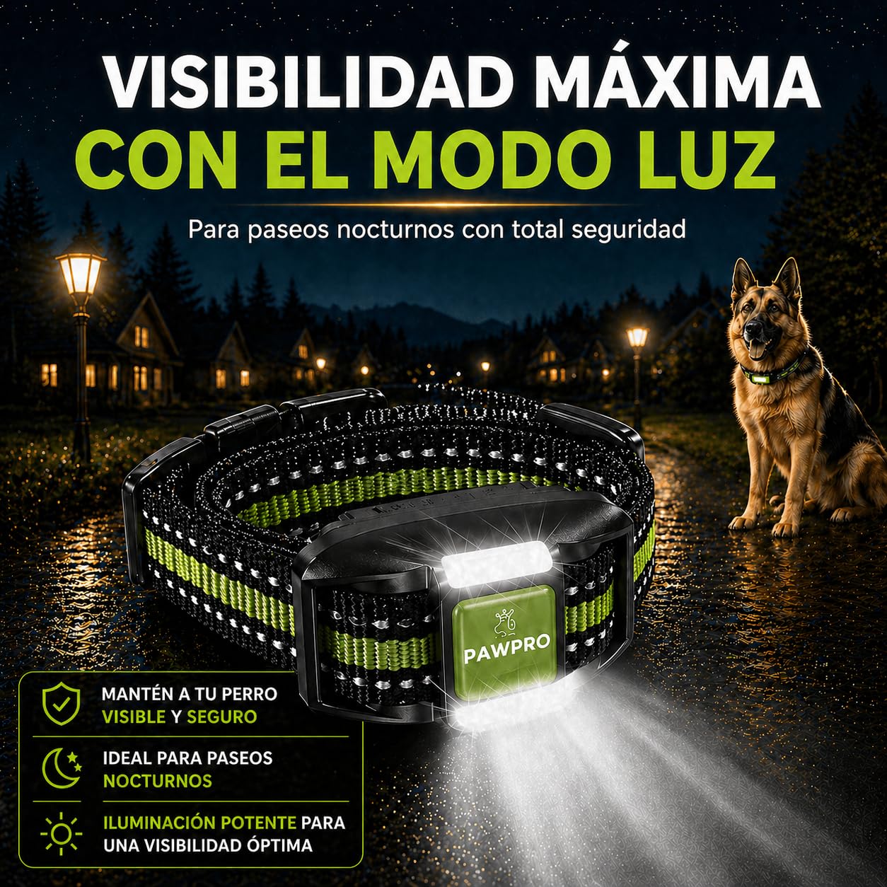 PAWPRO Collar de Adiestramiento, Conforme Nueva Ley Española de Bienestar Animal, Alcance XXL 3 km, Modo Luz Nocturna, BIP Vibración Boost, Apto para Todos los Perros, Resistente al Agua (1 Collar)
