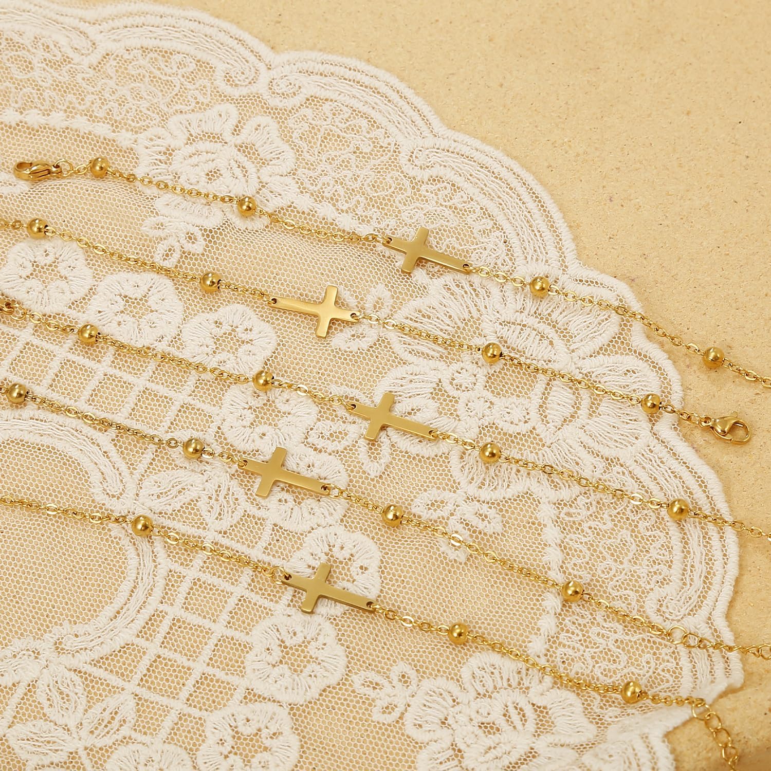 BROCC 9PCS Chain Cross Bracelet for Women 18K Gold Plated Cross Chain Charm Bracelets Adjustable Simple Link Chain Bracelets Faith Jewelry - Image 4