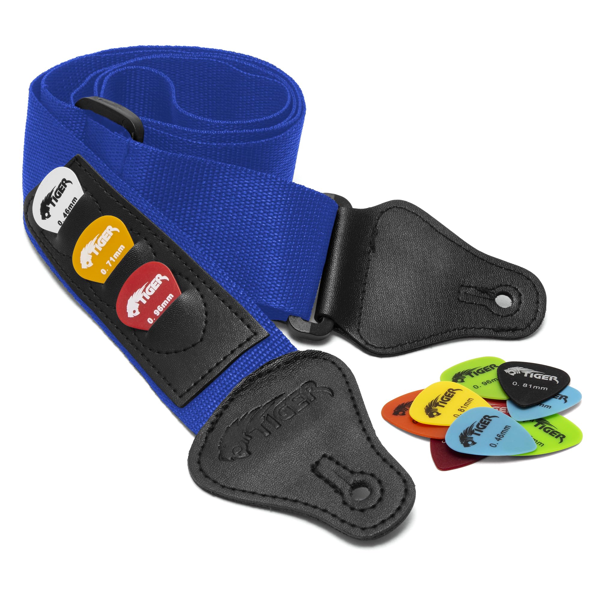 TIGER STPK-BL Guitar Strap with 12 Free Picks Blue