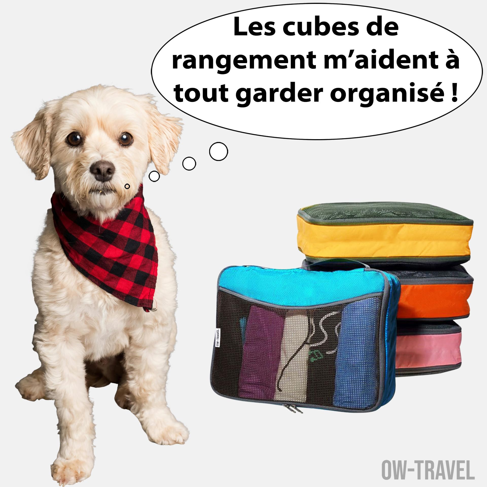 OW-Travel Organisateur Valise (4 Couleurs) Organisateur de Valise, Sac Rangement Vetement. Organiseurs de Bagage, Pochette Rangement Voyage. Compartiment Valises Sac a Dos Voyage. Packing Cubes