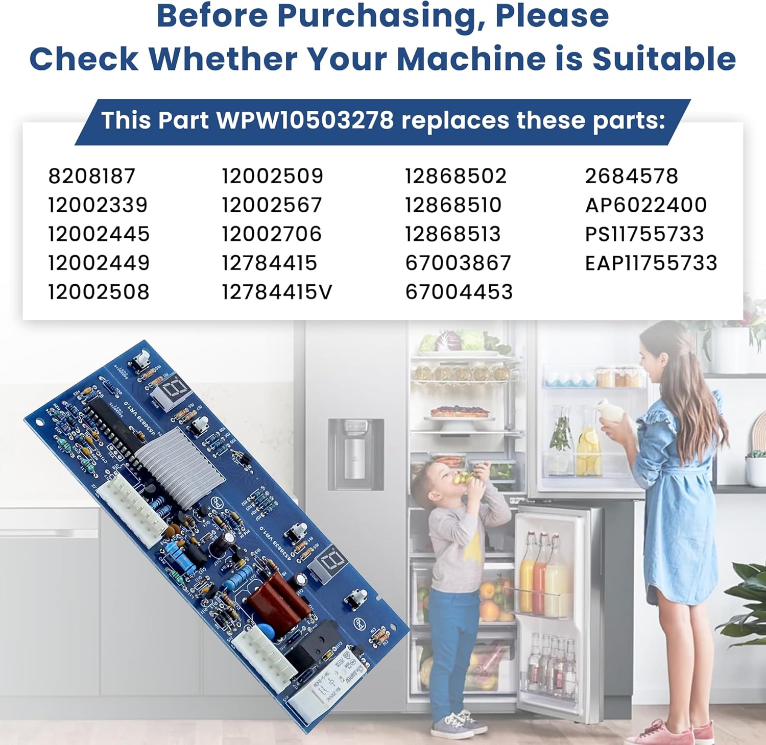Upgraded WPW10503278 Refrigerator JAZZ Control Board Fit for Whirlpool Refrigerator by AMI PARTS - Suitable for Major Brands