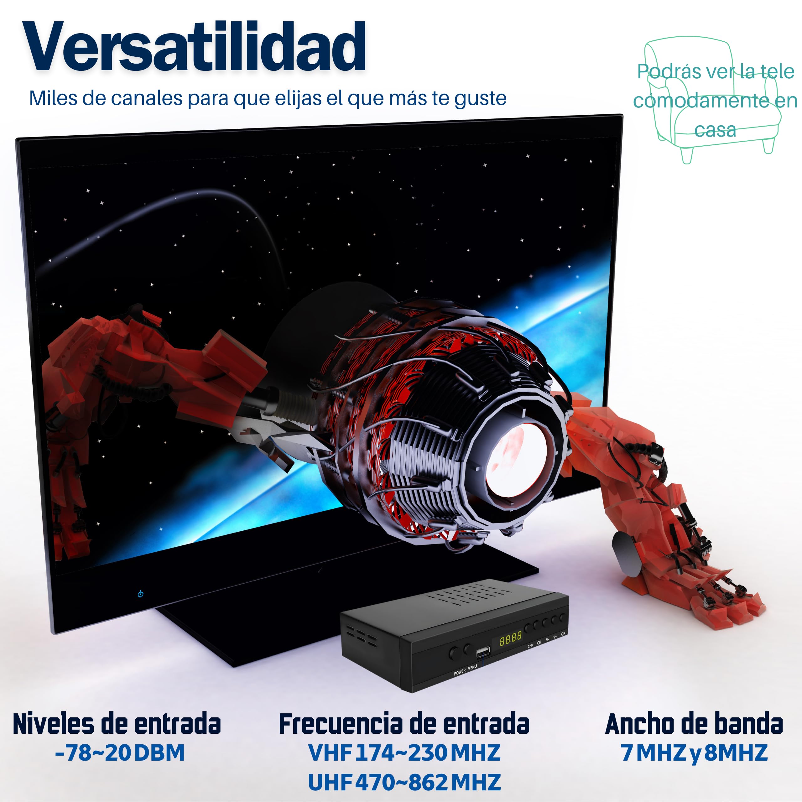 Decodificador TDT HD HDMI Euroconector DVB-T2 H.265 HEVC Para TV Antigua Con Sintonizador Integrado y Reproductor USB