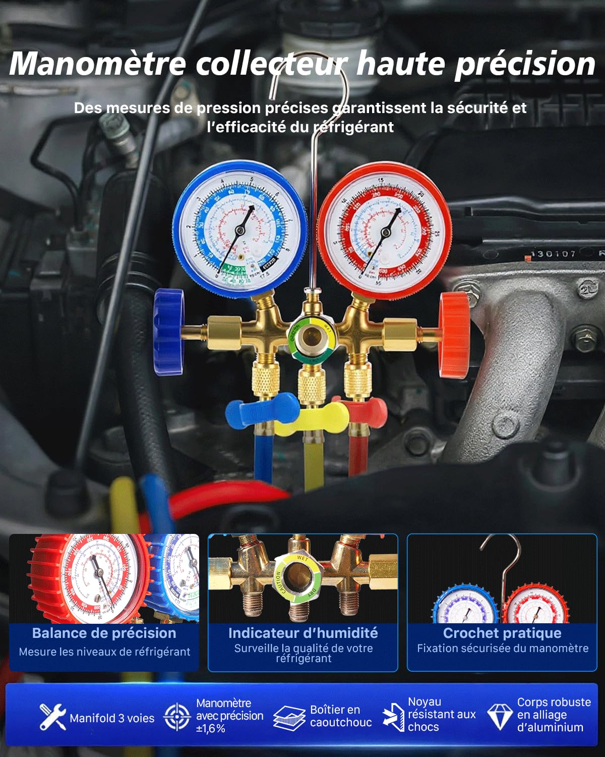Pompe à Vide 3 CFM 1/4 HP avec Manomètre & Tuyaux pour R12 R22 R502 R134A R404 R407 R452A Kit Pompe à Vide Monostade pour Climatisation Auto, Transformation Alimentaire et Réfrigération Commerciale