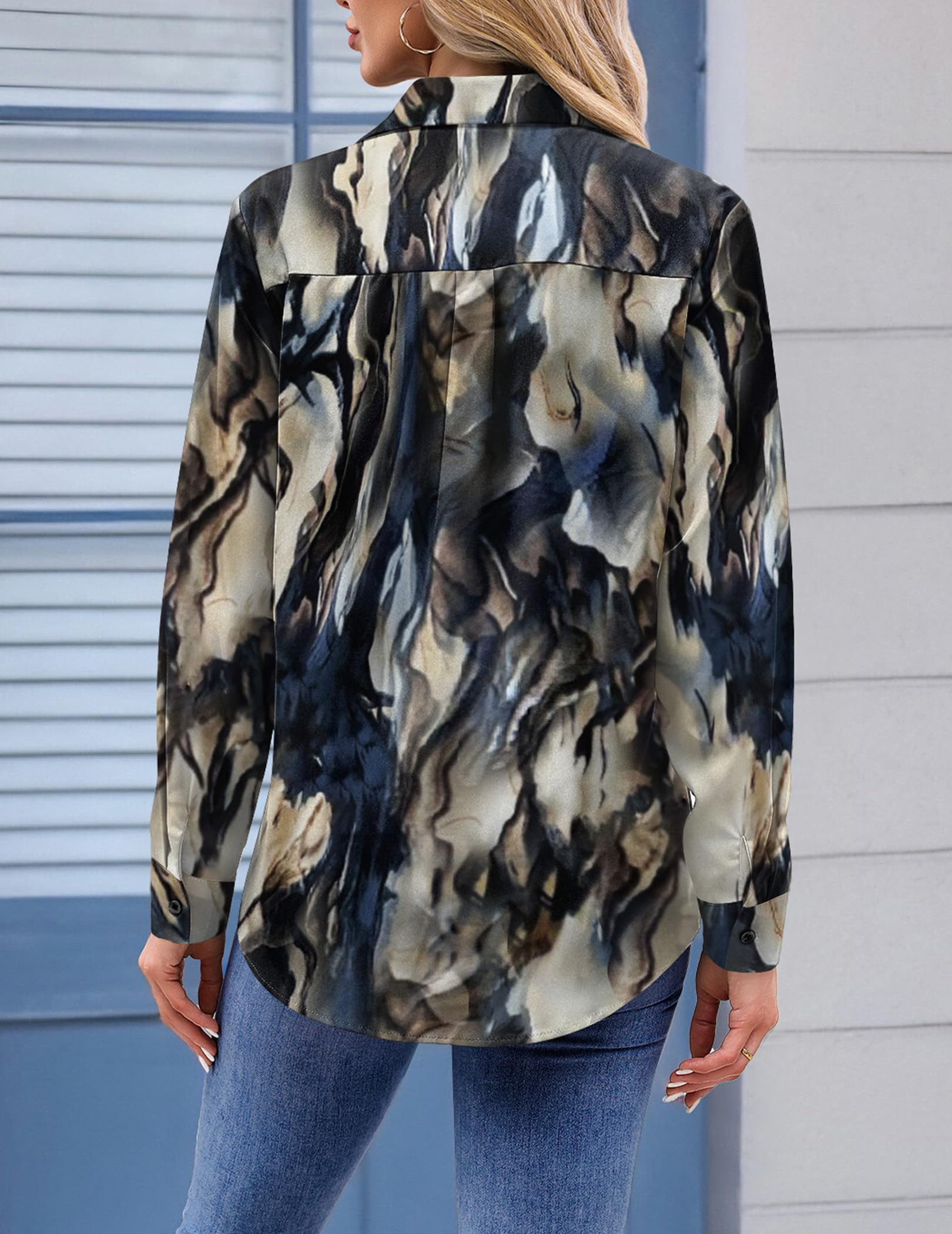 Zeagoo Womens Button Down Shirt Long Sleeve Blouse Business Work Tops Dressy Casual Floral Printed Outfits with Pocket