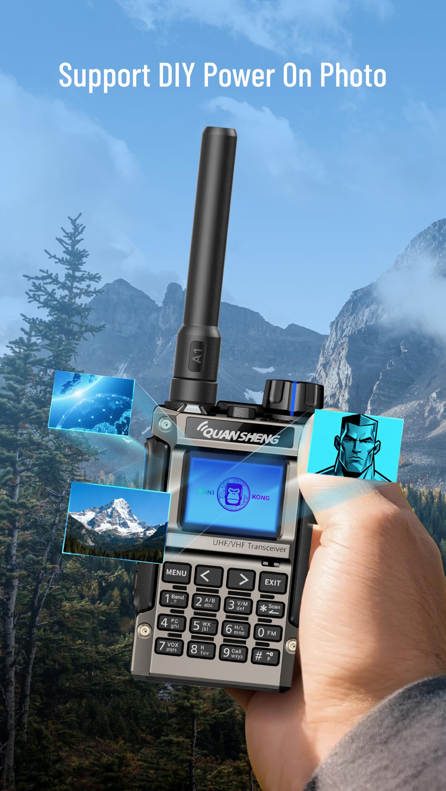 Quansheng UV-K1(8) Walkie Talkie Handfunkgerät, 1400mAh, Akku mit hoher Kapazität,Mini Pocket Radio, Full Band Empfänger, Air Band, One Key Frequency Match, Wireless Copy, NOAA