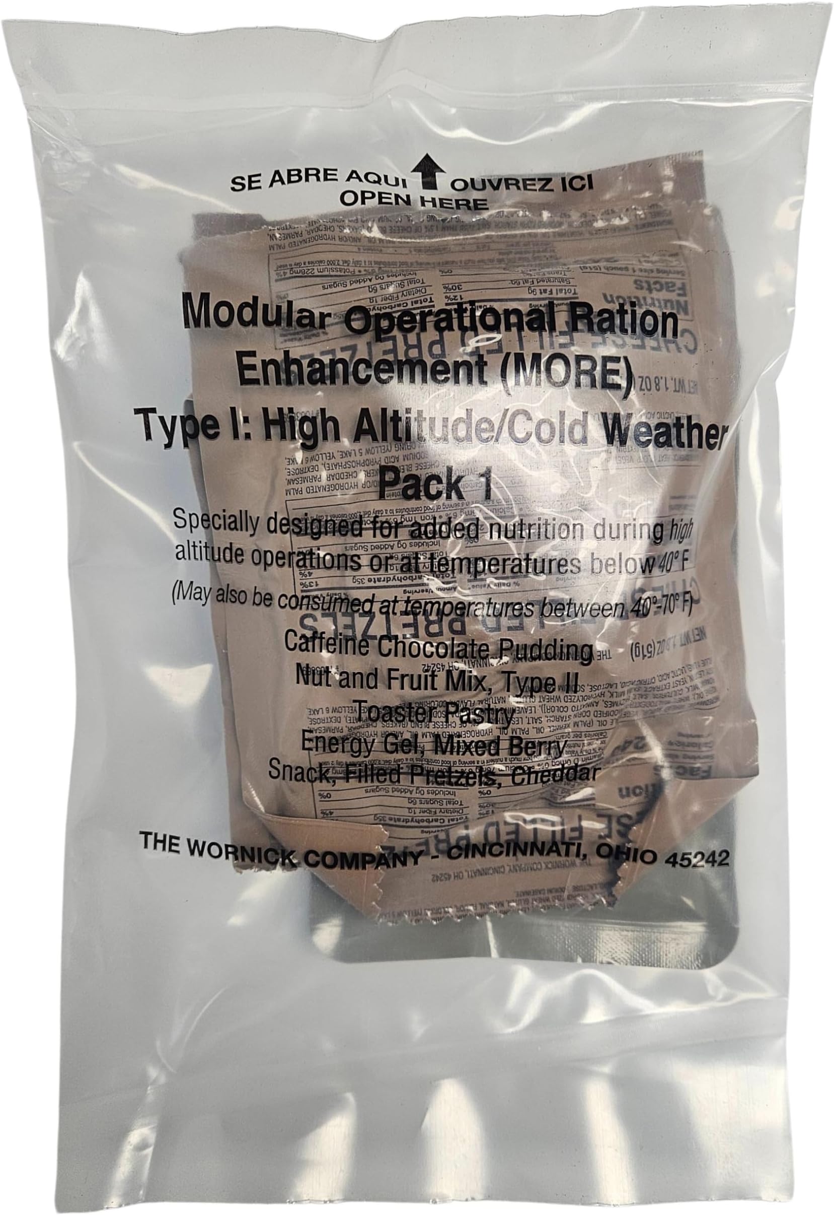 Authentic USGI M.O.R.E. (Modular Operational Ration Enhancement Food Packet) - Ration Supplement for MRE, FSR, MCW, HDR, HALAL, KOSHER or Other Rations - Approximately 1,000 Calories (Menu 1)