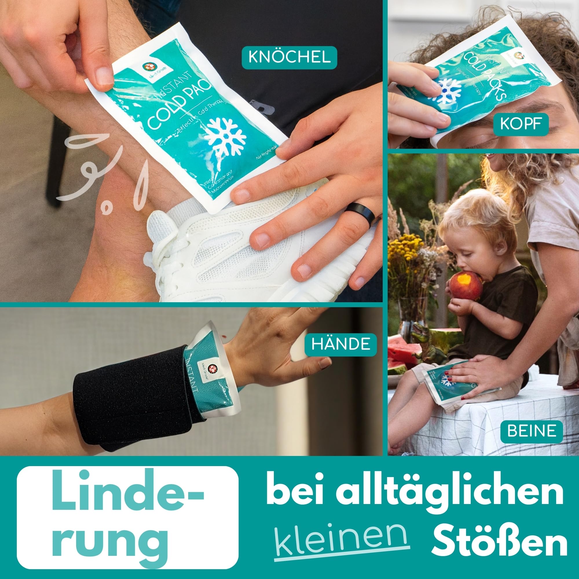 Medi Grade Kühlpacks zum Knicken, 8 St., 100 g (11,43 x 15,24 cm) - Sofort Kältekompresse, Kein Gefrierschrank Erforderlich – Einmal Kühlpacks für Verletzungen, Knöchel, Knie mit Stabilisierungsband
