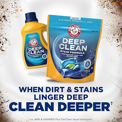 Miniatura 3 de ARM & HAMMER Deep Clean Stain Formula Power Paks, detergente para ropa, removedor de manchas de lavandería, aroma limpio brillante, 44 unidades, 44