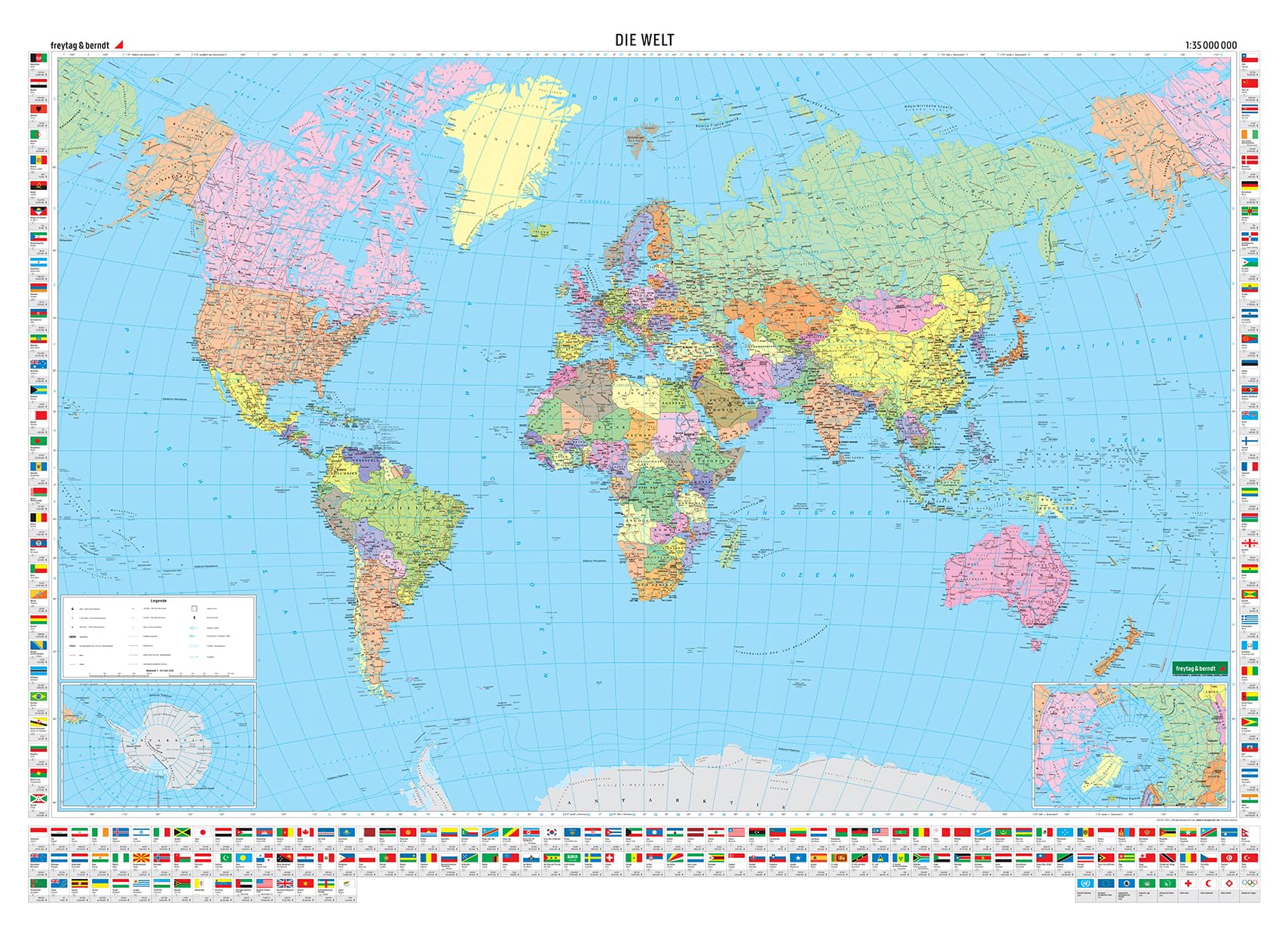 Welt Politisch, Weltkarte 1:35.000.000, Deutsche Ausgabe: Wereldkaart 1:35 000 000