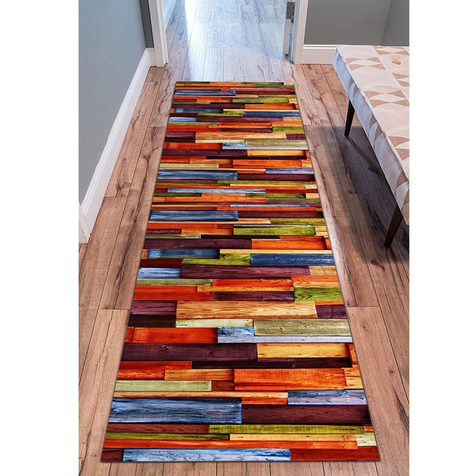 Luyckfrazy Teppichläufer 70x350cm - Rutschfester Flurteppich Bunt