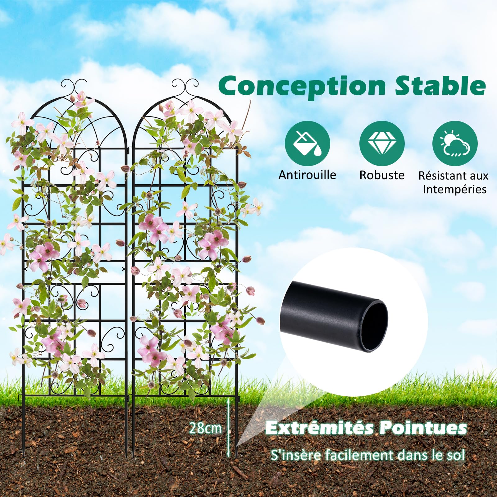 Treillis De Jardin En Fer Pour Plantes Grimpantes - Panneau En Treillis Métallique Robuste Pour Jardin - 30 X 180 Cm