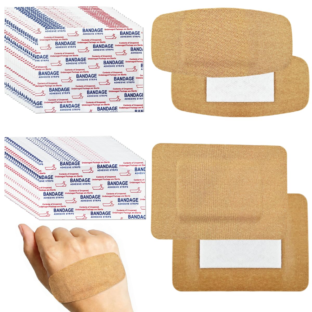 60Pcs Adhesive Large Bandages Bulk Flexible Fabric Bandages, 2 Sizes