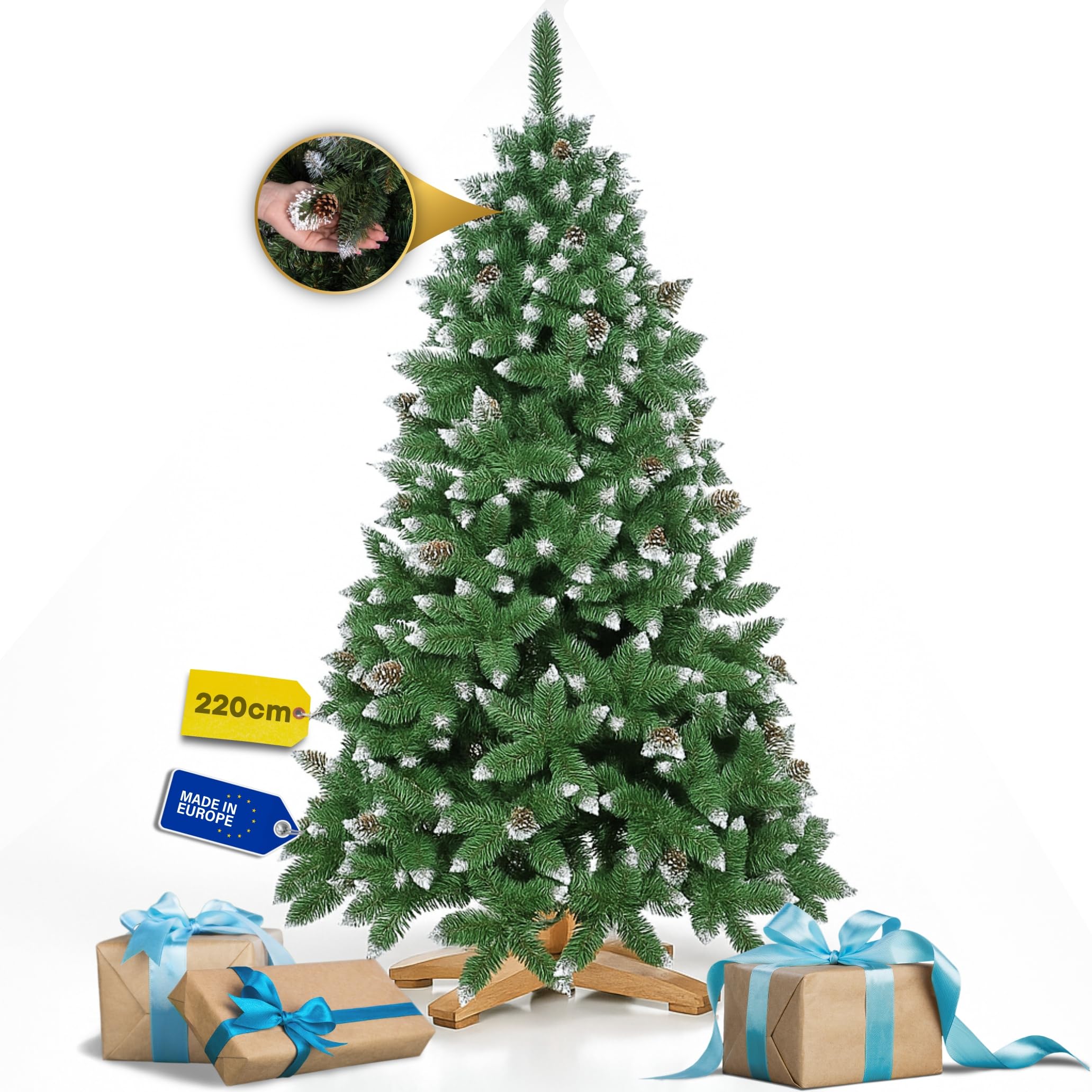 Arbre de Noël artificiel 220 cm Pin Diamant avec neige artificielle Arbre de Noël Artificiel