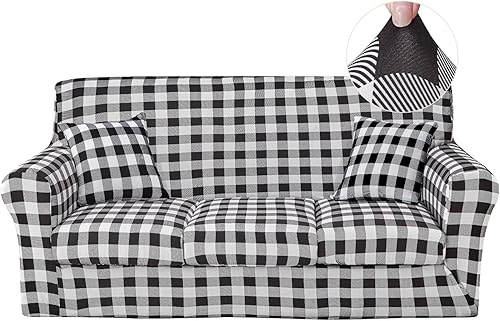 Miniatura 12 de JQinHome Funda elástica para sofá de 6 piezas con funda de sofá estampada, funda de sofá con patrón floral con 3 fundas de cojín separadas, S008