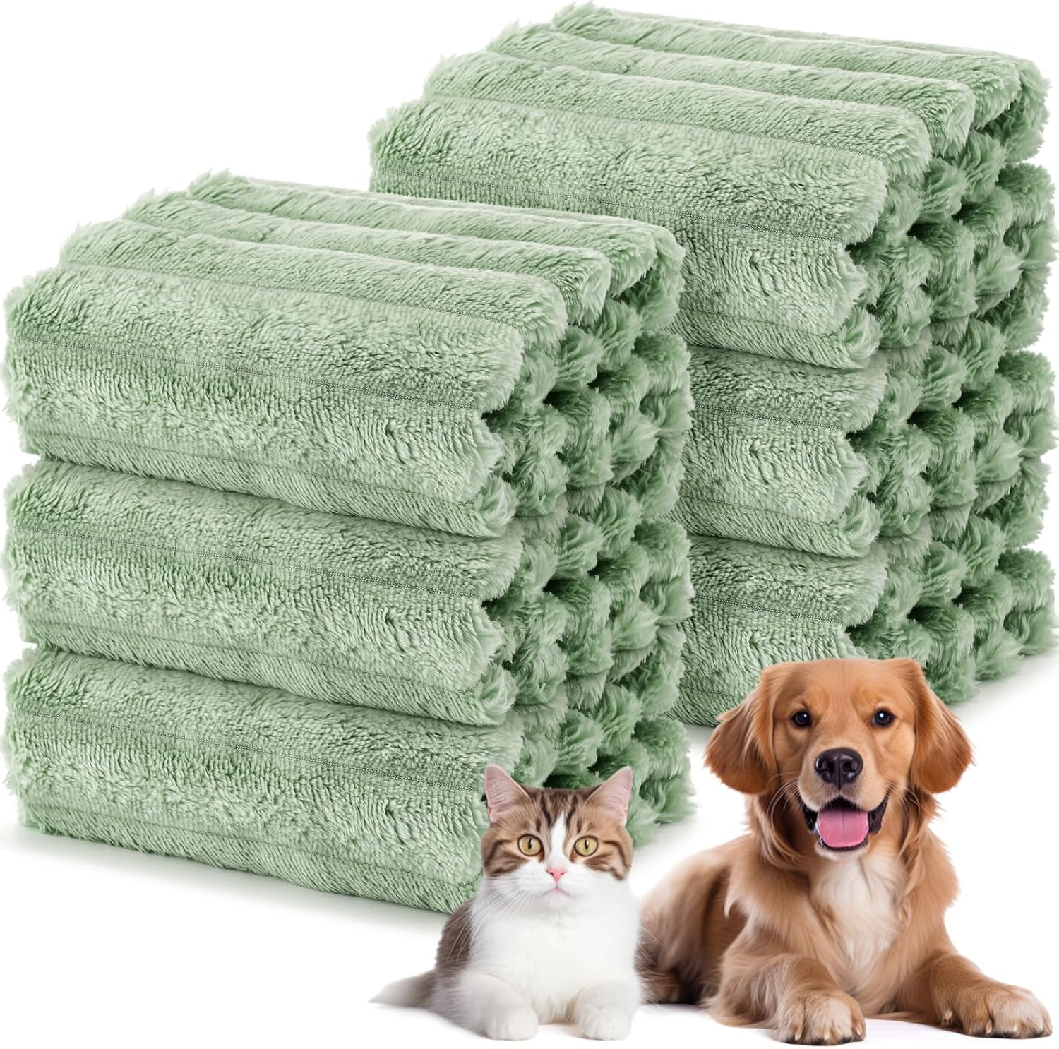 6 Pack Dog Blankets 23 x 16 Inch Soft Flannel Pet Puppy Blanket Bulk Warm Fluffy Calming Washable Fleece Throw for Small Dog Cat Kennels Doghouse Bed Sofa Car Puppy Essentials (Green) 6 Green - Image 1 of 7