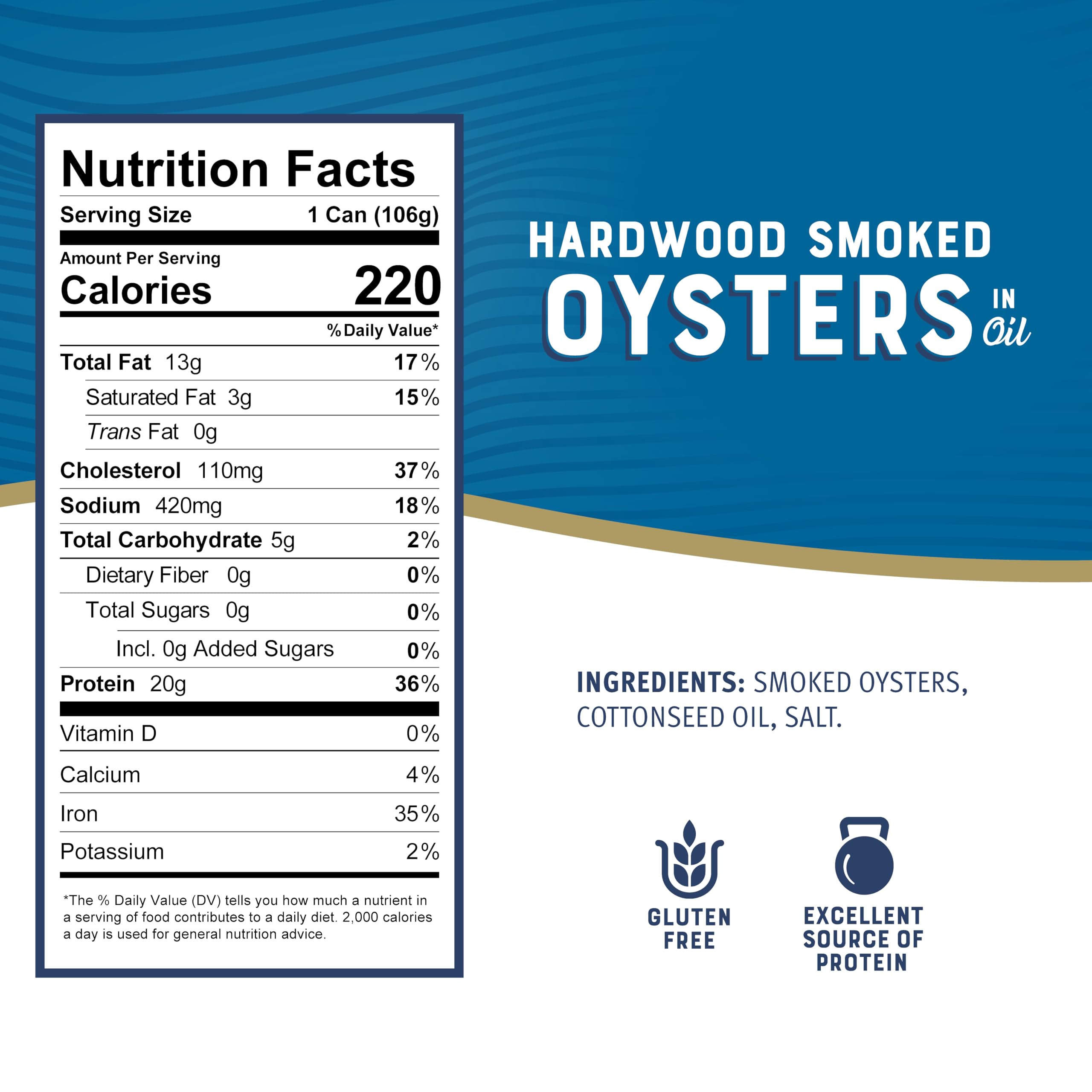 Bumble Bee Canned Hardwood Smoked Oysters, 3.75 oz Can - Ready to Eat - 18g Protein per Serving - Gluten Free