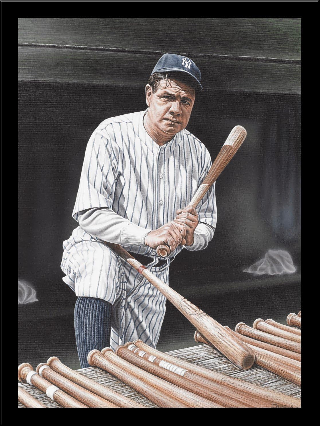 FRAMED Babe Ruth on Deck by Darryl Vlasak 24x18 Memorabilia Baseball Legend New York Yankees