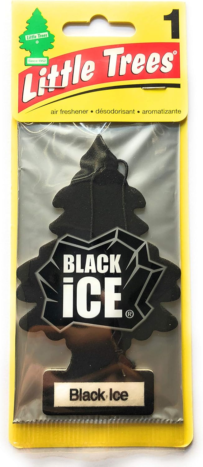 A pack of Little Trees Black Ice air fresheners