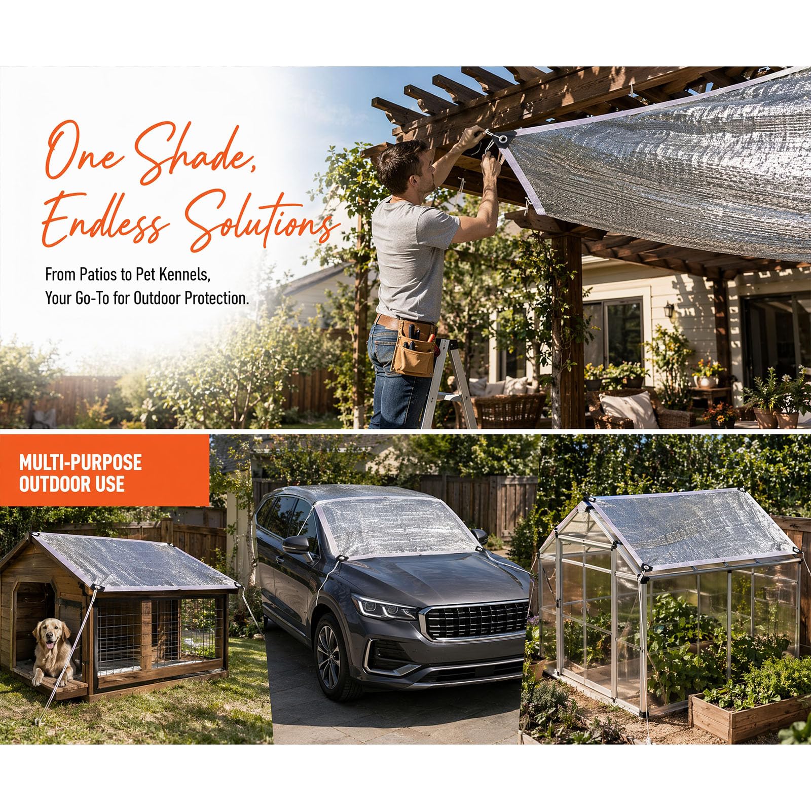 Telo Ombreggiante in Alluminio Riflettente al 99% 3x4m - Rete Parasole con Protezione UV per Copertura Auto, Parasole per Serra, Parasole per Cani, Raffreddamento per Giardino e Patio