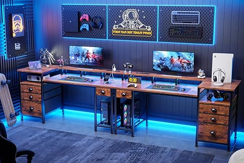 Miniatura 8 de Furologee Escritorio para computadora de 60 pulgadas con archivador y estantes de almacenamiento, escritorio reversible de oficina en casa con luces