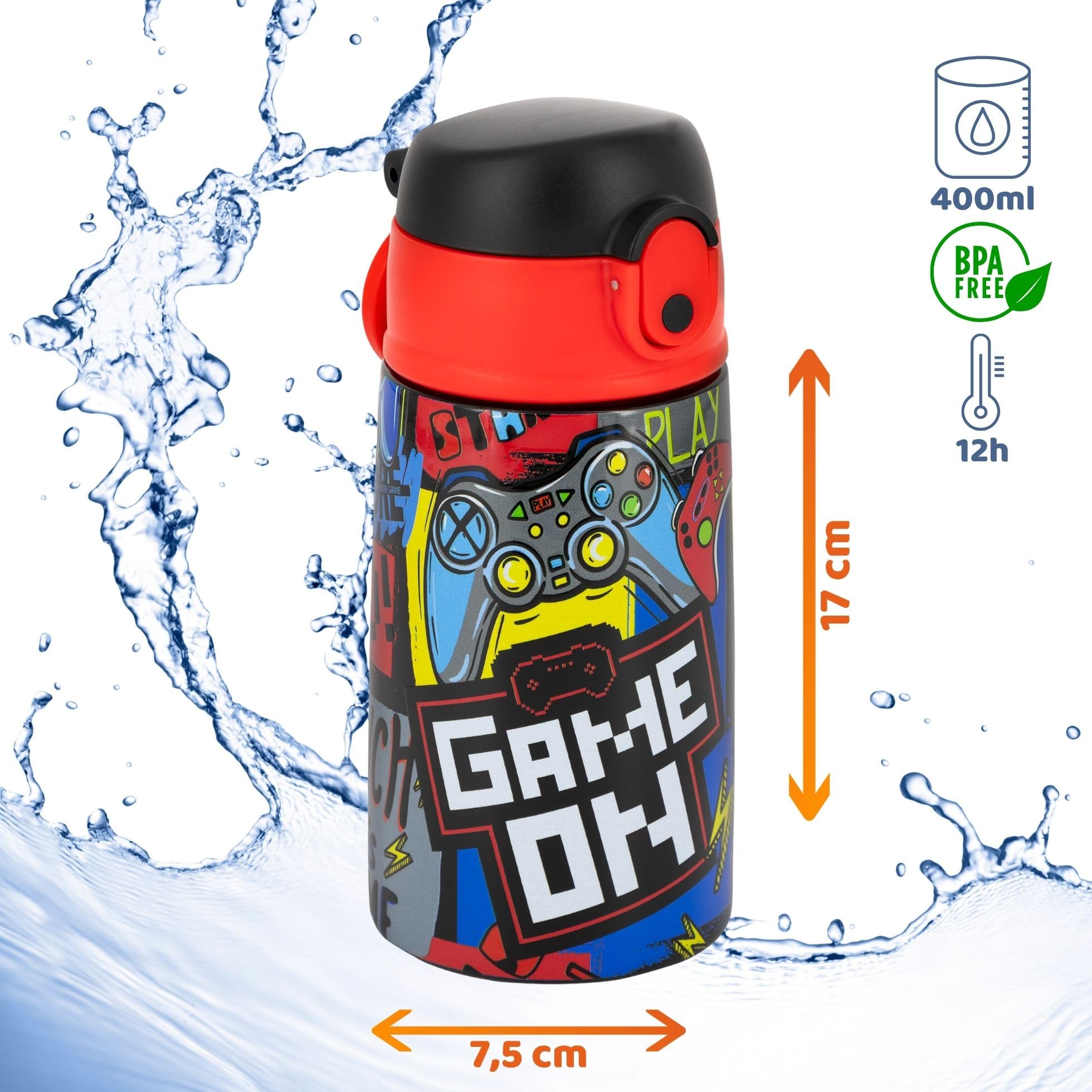 Pack Escolar 5 Piezas Niño - Mochila Ergonómica Primaria (6-12 Años), Estuche 3 Cremalleras Lleno, Agenda, Botella Térmica y Estuche Tubular - Set Regalo Vuelta al Cole (Gamer Squad)