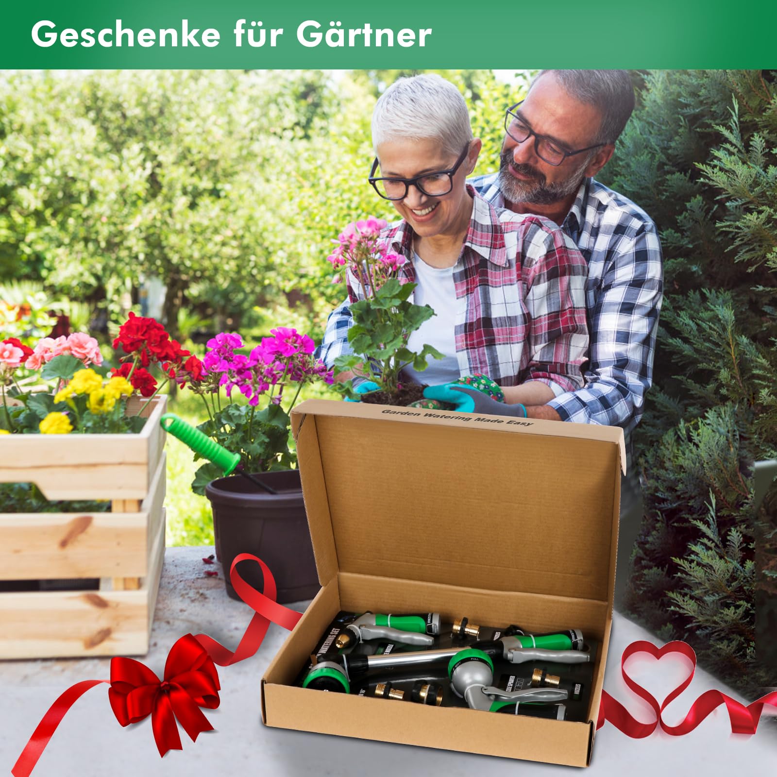 RESTMO Langer Teleskop Gießstab 92-152 cm, Lang Gartenbrause Metall mit 180° schwenkbaren Kopf, 7 Sprühmustern, Durchflusskontrolle, Bewässerung Zauberstab zum Blumenampeln und Sträucher, Grün