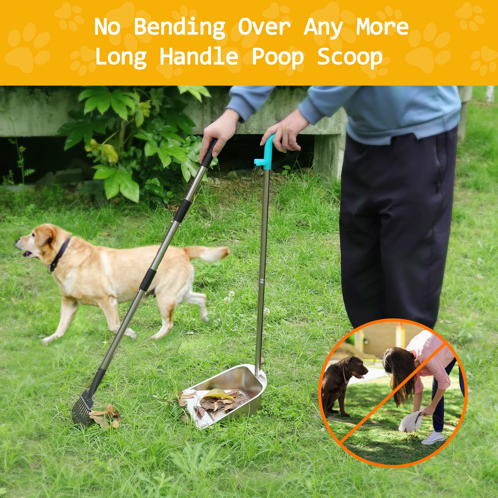 Kotschaufel Aus Metall Mit Langem Griff (91,4 Cm) | Große Schaufel, Kein Bücken Nötig | Rostfrei & Teilbar | Für Hundekot & Garten