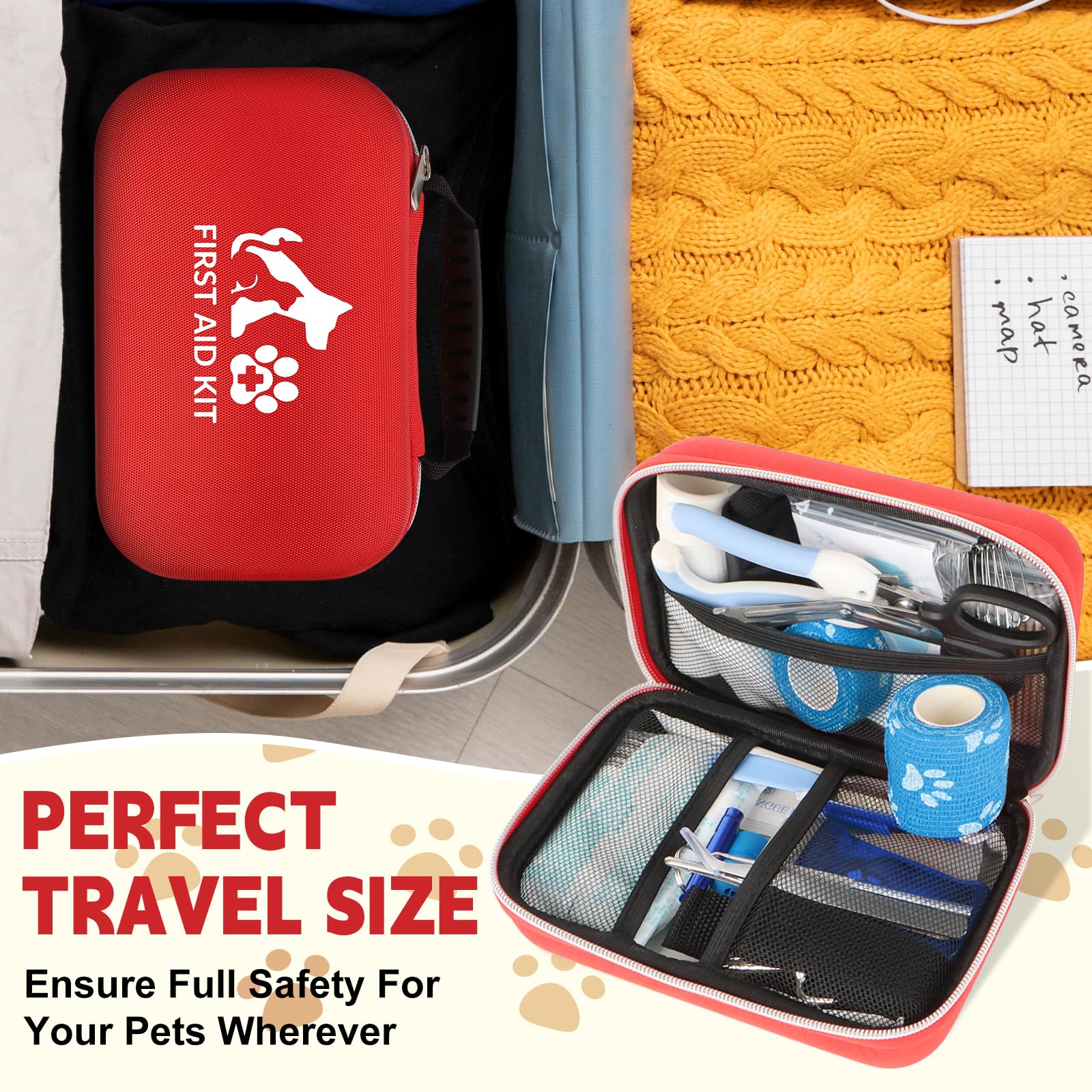 AOBOPLE Haustier-Erste-Hilfe-Set, Haustier-Notfall-Set für Zuhause, Büro, Reisen, Outdoor- und Notfallbedarf zur Behandlung von Hunden, Katzen, reisefreundliche, kompakte Tasche für Zuhause, Camping