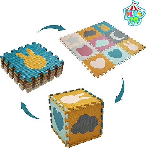 Miniatura 4 de Alfombrillas de juego para bebé, alfombra de juego de espuma para bebé, alfombrillas de juego de espuma con formas de rompecabezas, 9 piezas
