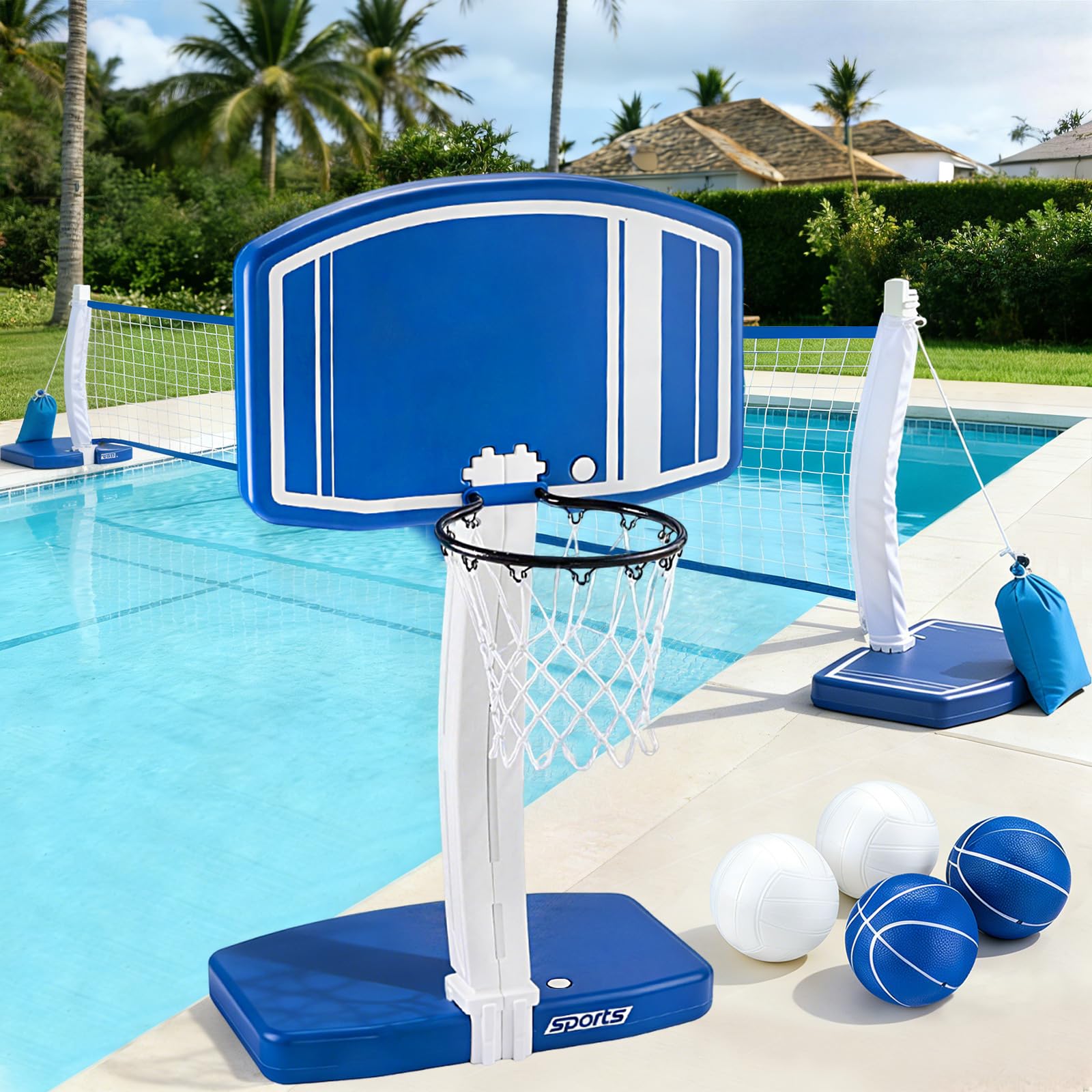 2-in-1 Pool Basketball & Volleyball Set