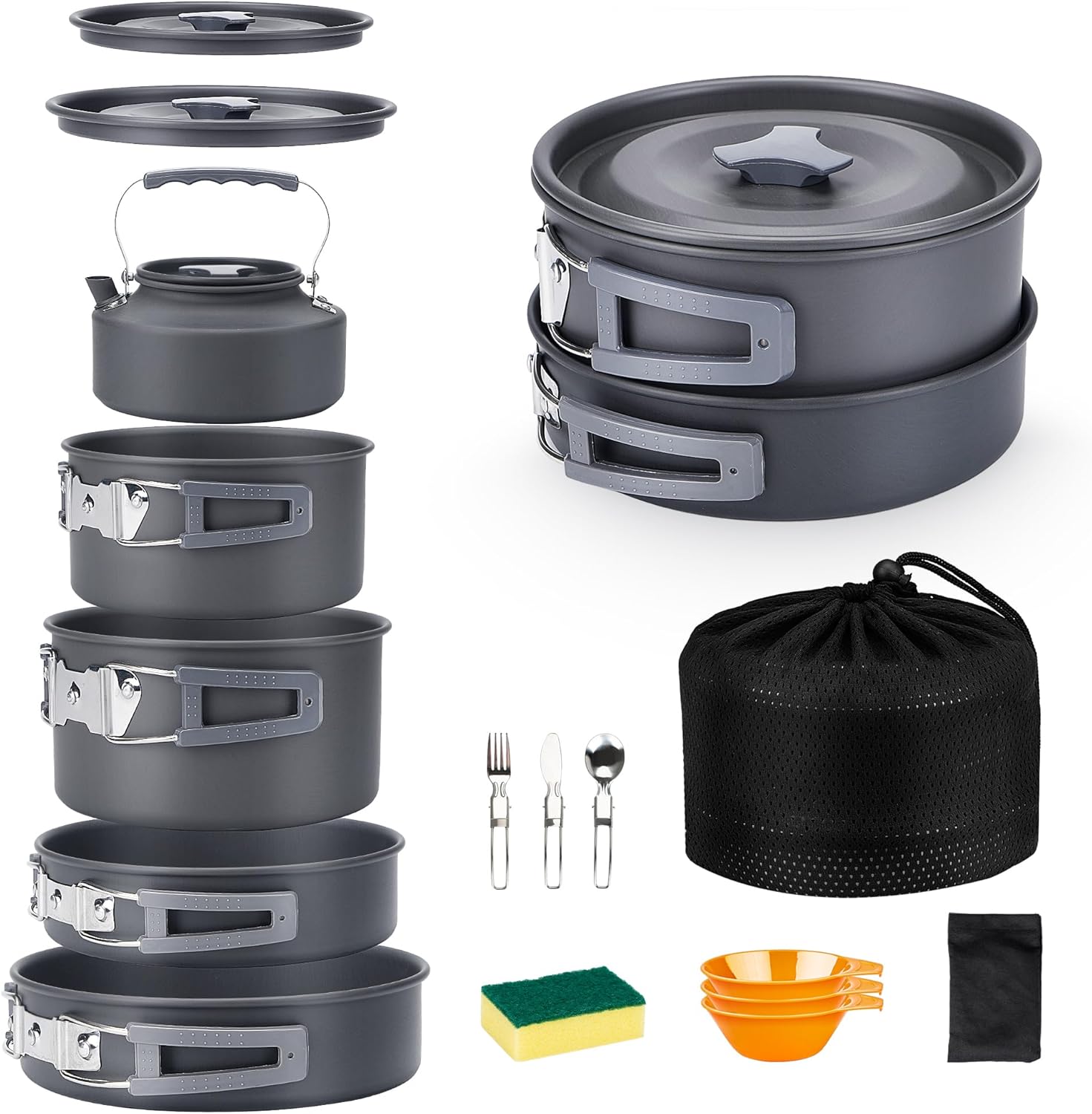 Alocs 17pcs Camping Cookware Set – Lightweight Camping Cookware Mess Kit for 2 – Portable Outdoor Cookware with Kettle – Camping Pots and Pans Set with Stainless Steel Cups Plates Forks Knives Spoons Alocs 17pcs Camping Cookware Set – Lightweight Camping Cookware Mess Kit for 2 – Portable Outdoor Cookware with Kettle – Camping Pots and Pans Set with Stainless Steel Cups Plates Forks Knives Spoons