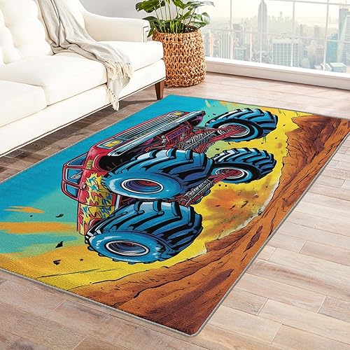 Alfombra de camión monstruo y decoración del hogar, alfombra de 5 x 8 pies, alfombras para niños, alfombra para sala de estar, dormitorio, alfombra