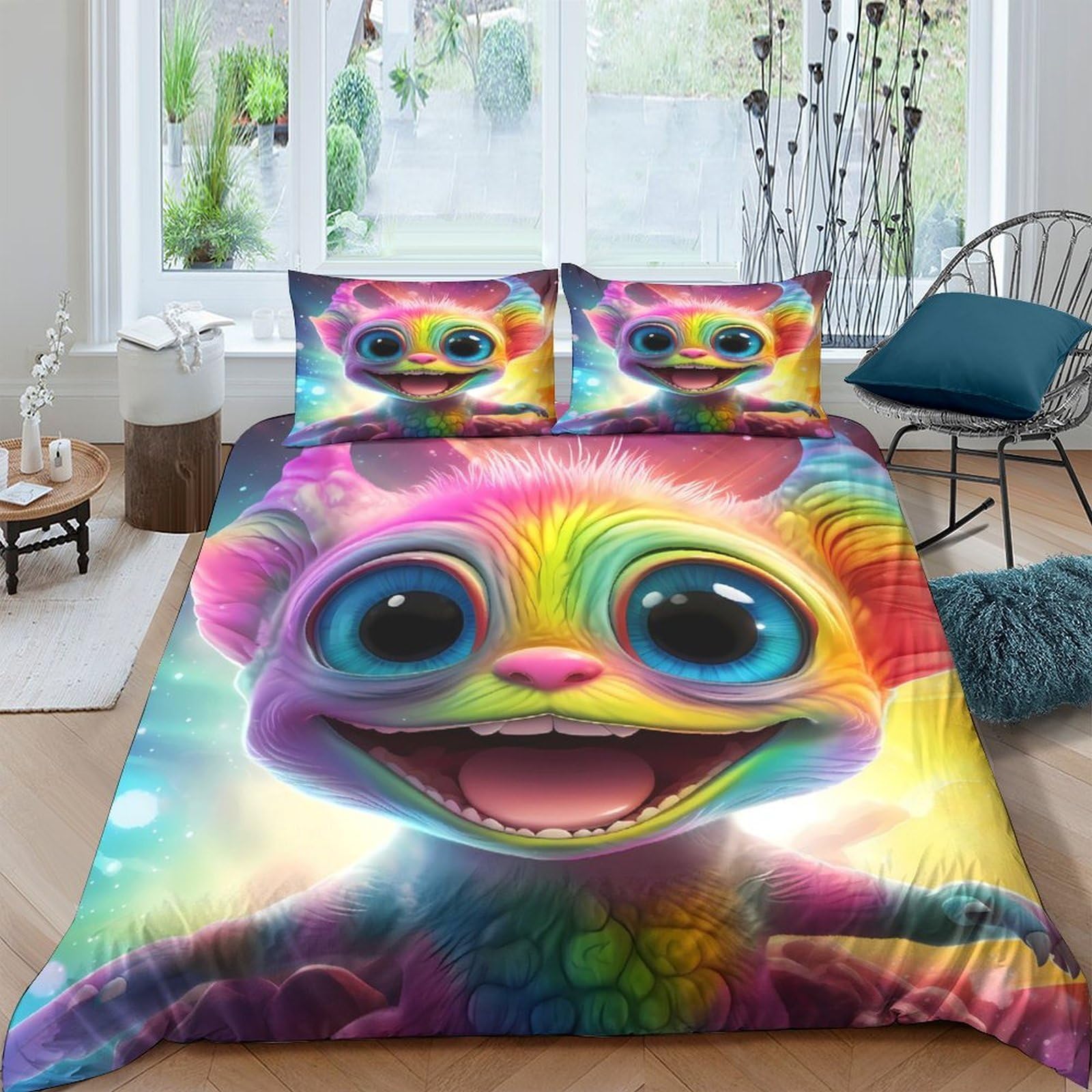 Ctjqhvkz Style-4 3D Printed Rainbow Cat Fitted Sheet Microfiber Colorful Cartoon Bed Sheet For Bedroom Dorm Mattress Cover Decor Single（135X200cm）