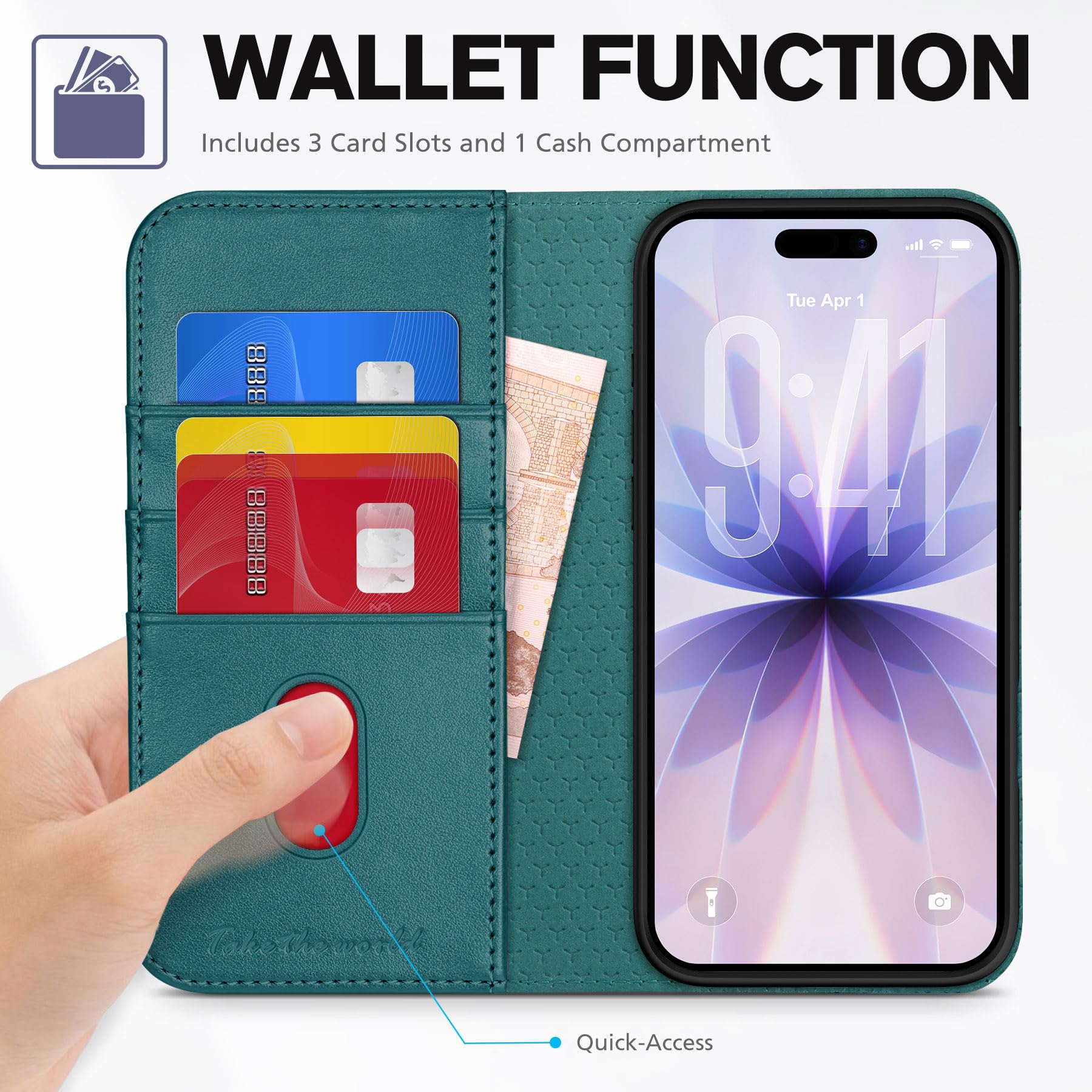 TUCCH Custodia per iPhone 17 6,3-pollici 5G 2025 [RFID Blocking] | Flip Caso Libro Cover Portafoglio Pelle Sintetica TPU Antiurto Funzione Supporto 3 Slot per Schede Protezione Completa, Turchese