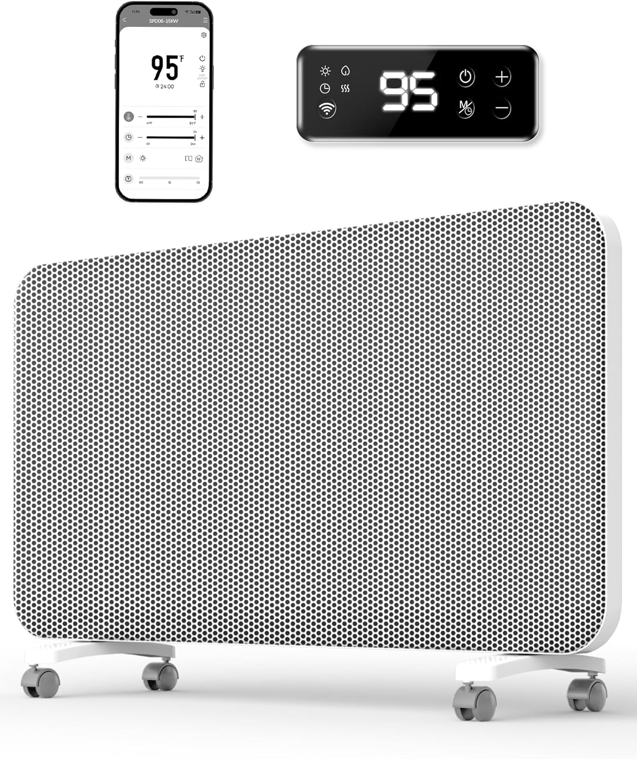 Convection Panel Space Heater Indoor Use, Large Room Electric Heater with Wifi App Control, Smart Mica Infrared Heater with Programmable Thermostat, Wall Mount or Standing, Quiet & Eco, 1500W, 32 Inch