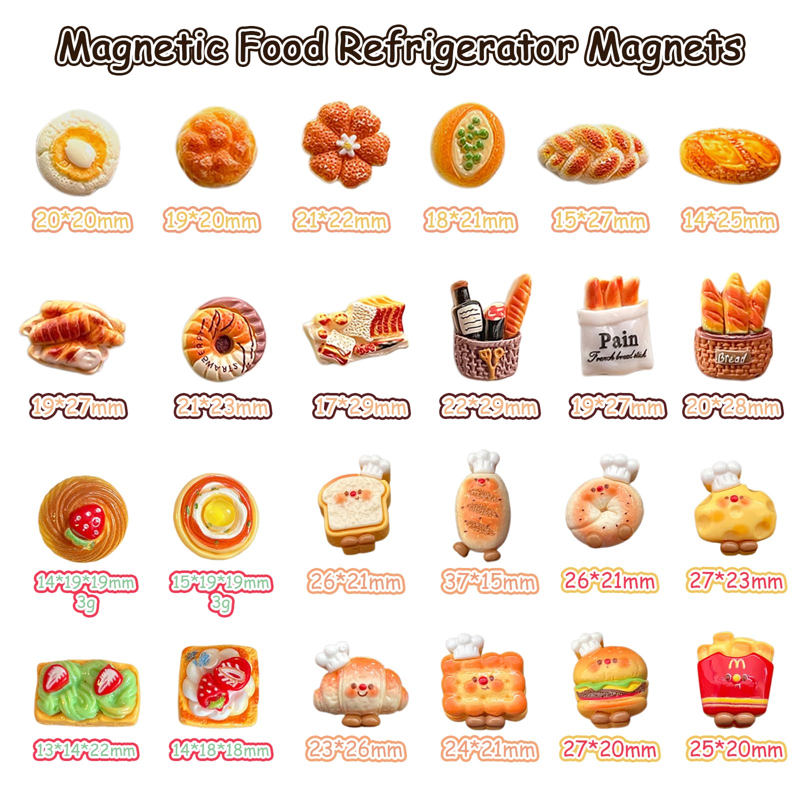 24 Pezzi Mini Magneti 3D, Graziosi Accessori Magnetici per Frigorifero, per Accessori per Frigorifero, Cucina, Ufficio, Piccoli Magneti Decorativi da Cucina, Adesivi Magnetici Decorativi